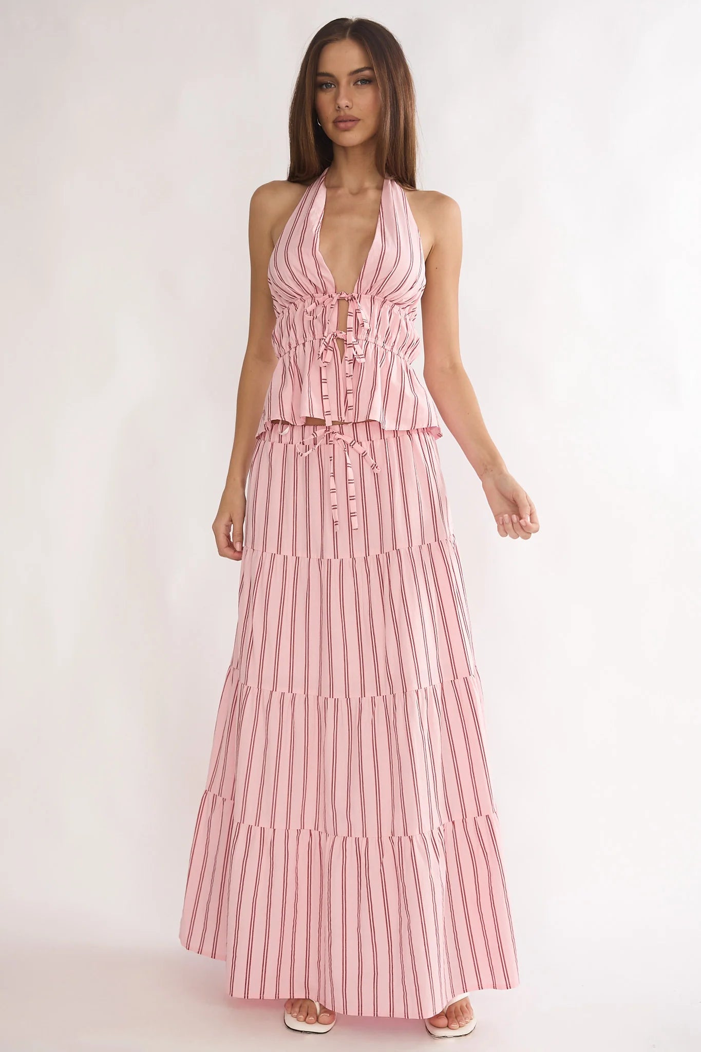 Under The Moons A-Line Maxi Skirt Stripe Pink