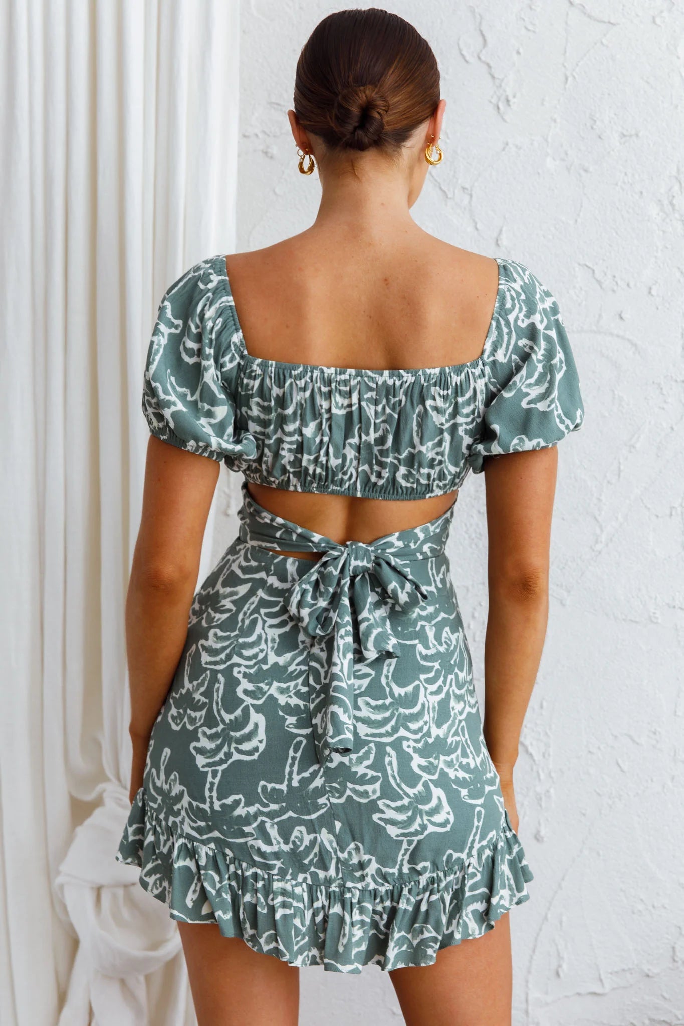 Palm Beach Puff Sleeve Dress Printed Green