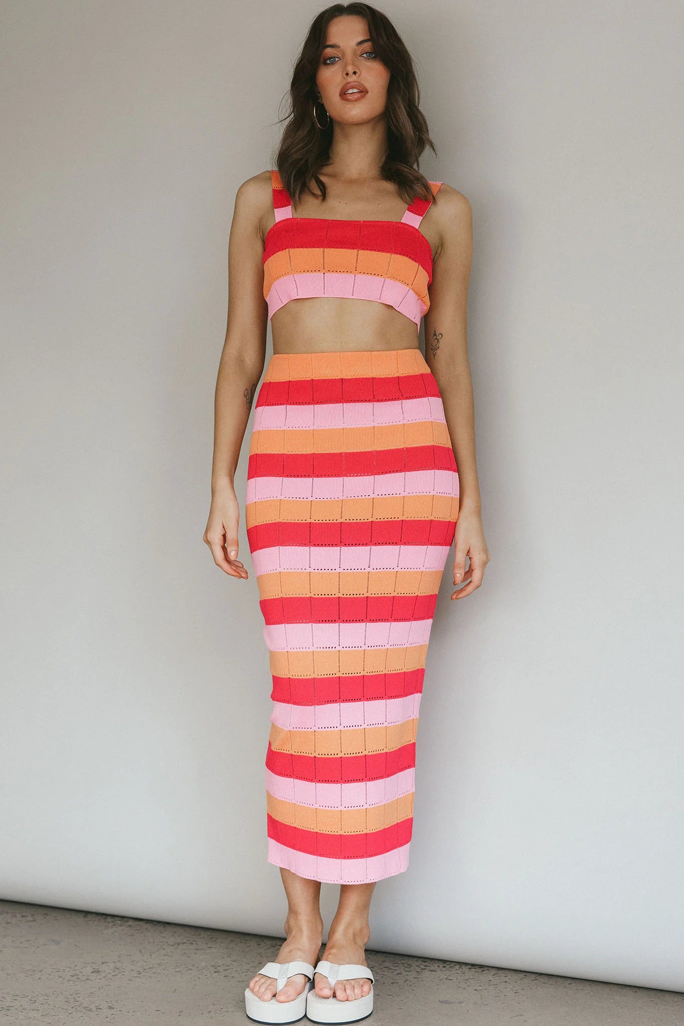 Chase The Sunrise Knit Crop Top Striped Pink