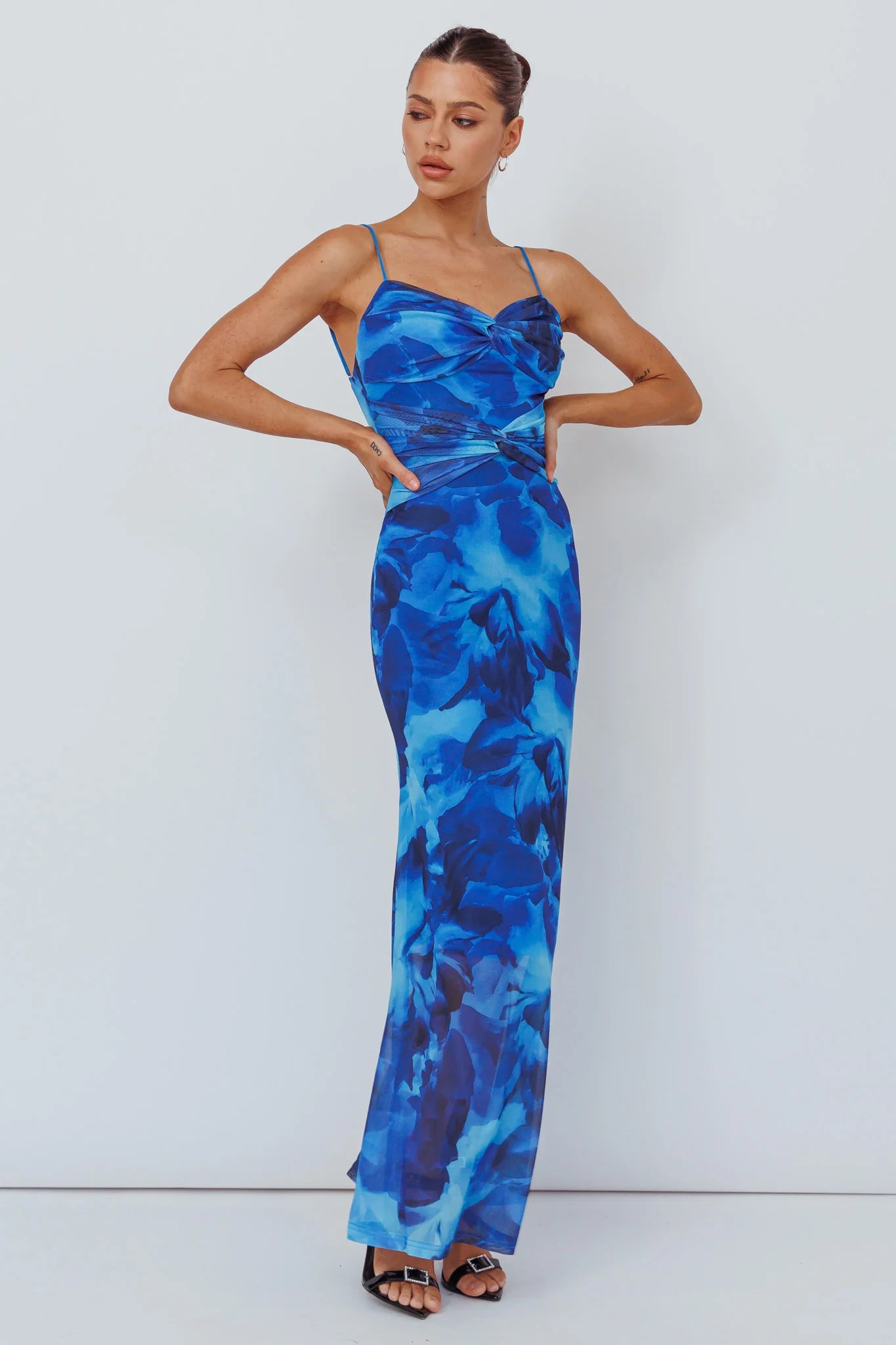 Beulah Twist Bodice Maxi Dress Floral Blue