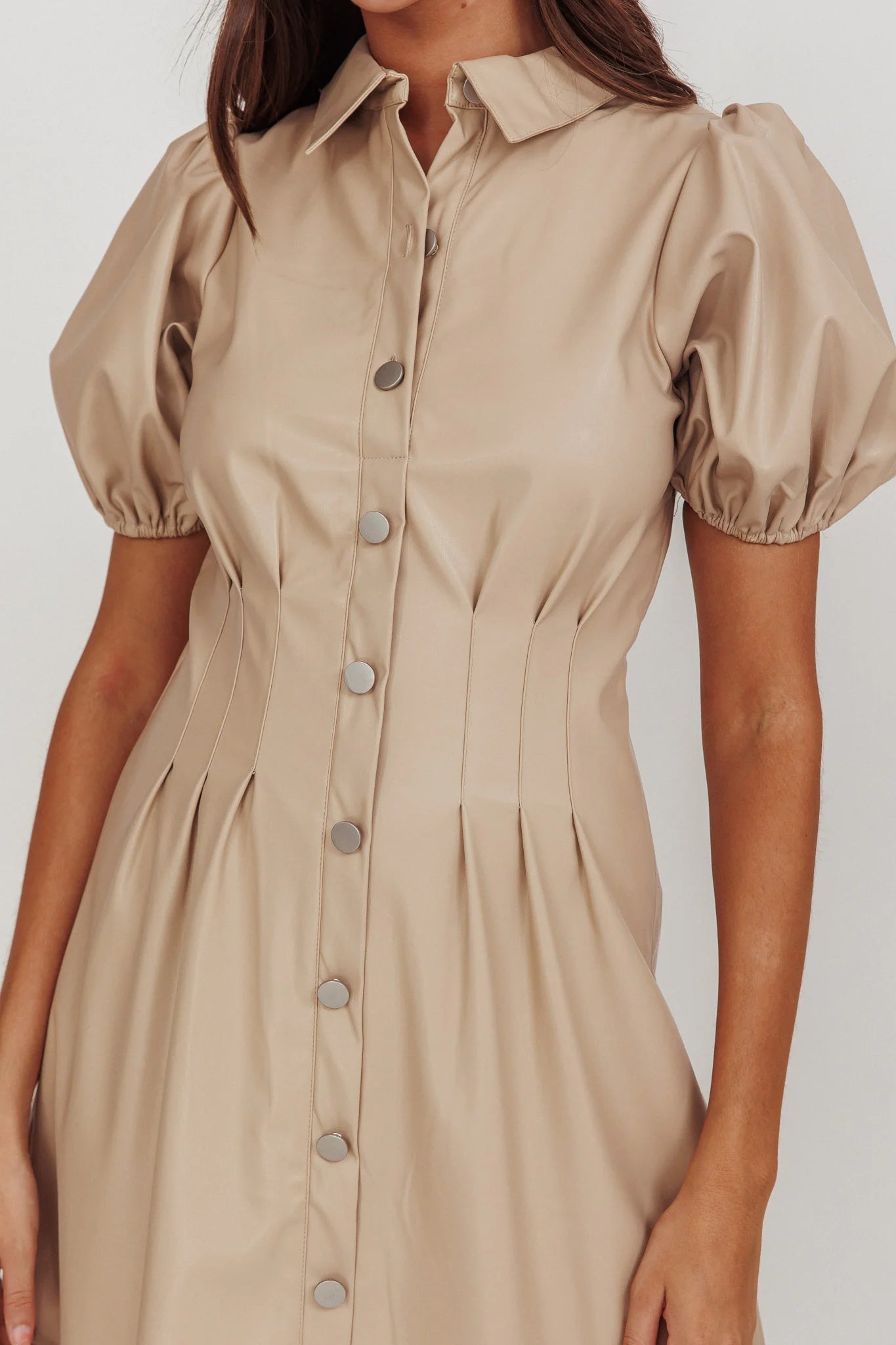 Zurich A-line Puff Sleeve Midi Dress Nude
