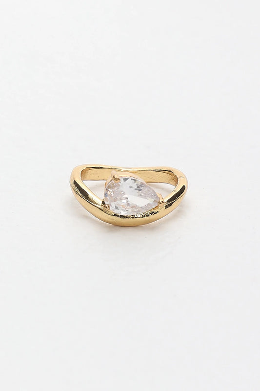 Angelisse Crystal Pear Ring Gold