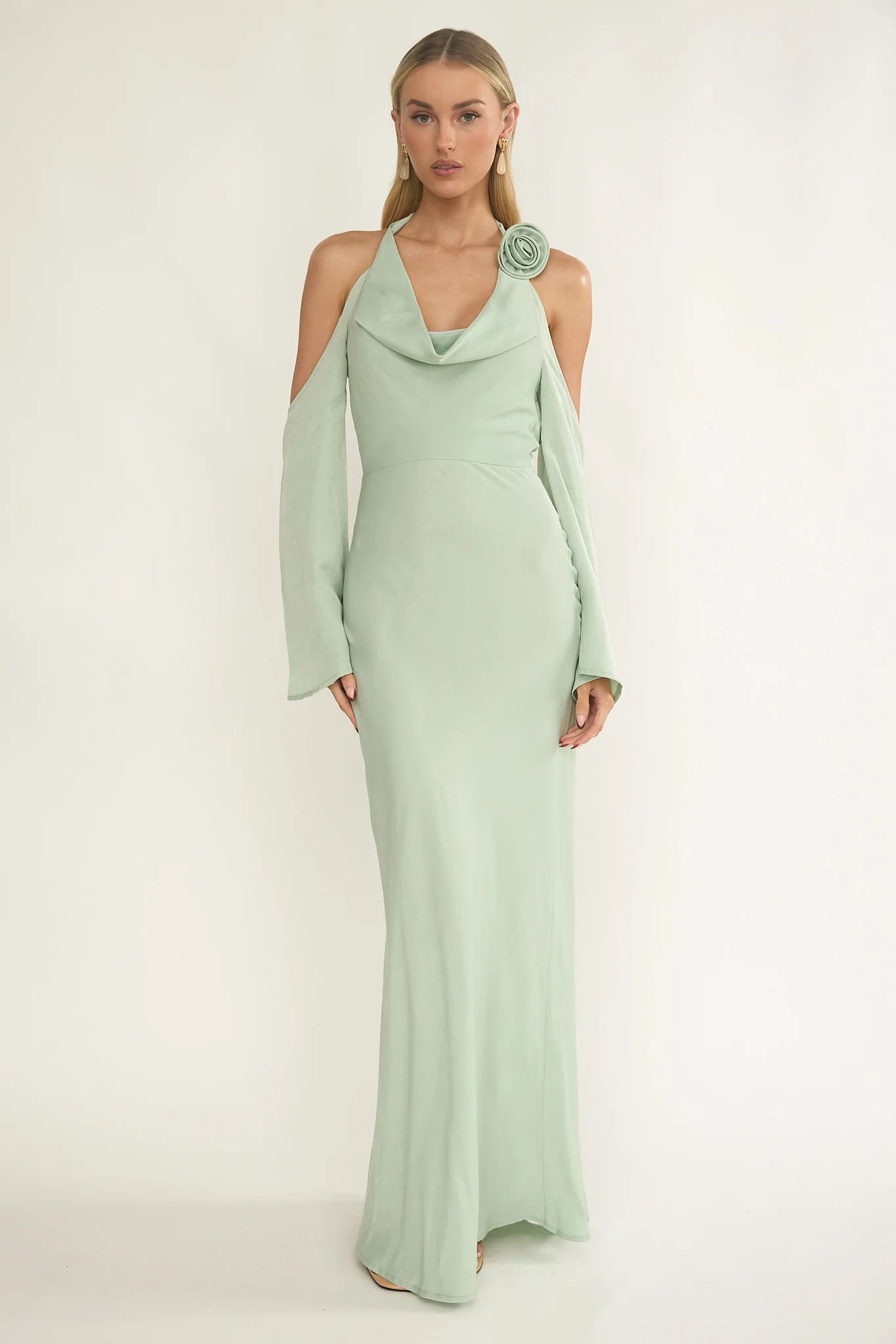 Solenne Cowl Neck Cold Shoulder Maxi Dress Sage