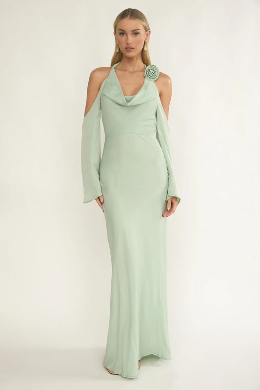 Solenne Cowl Neck Cold Shoulder Maxi Dress Sage