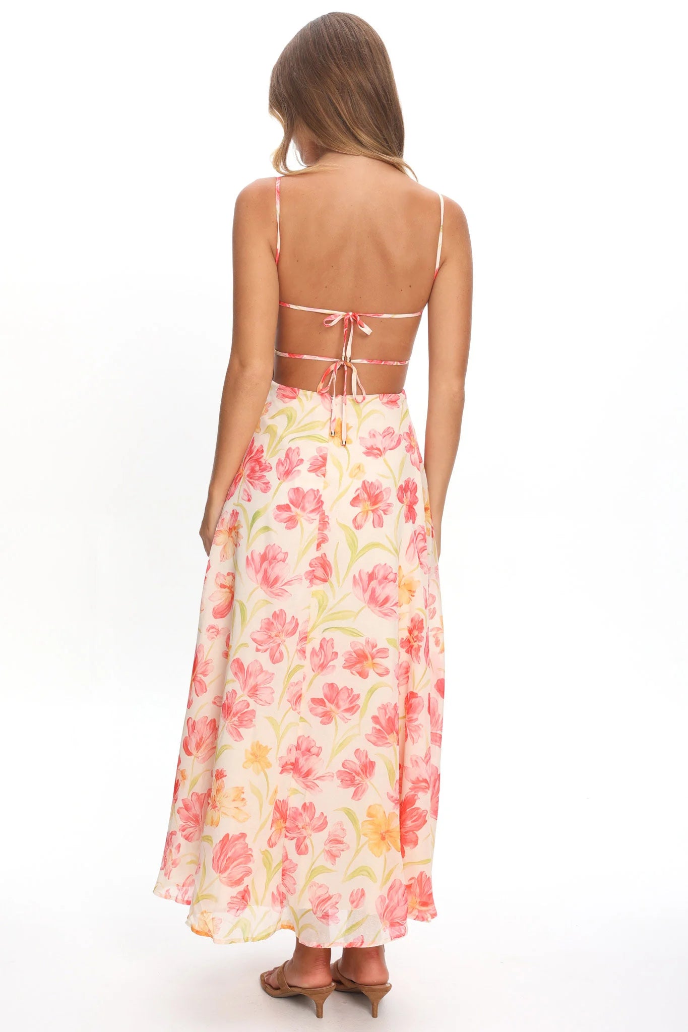 Echoes Tied Back A-Line Maxi Dress Floral Pink