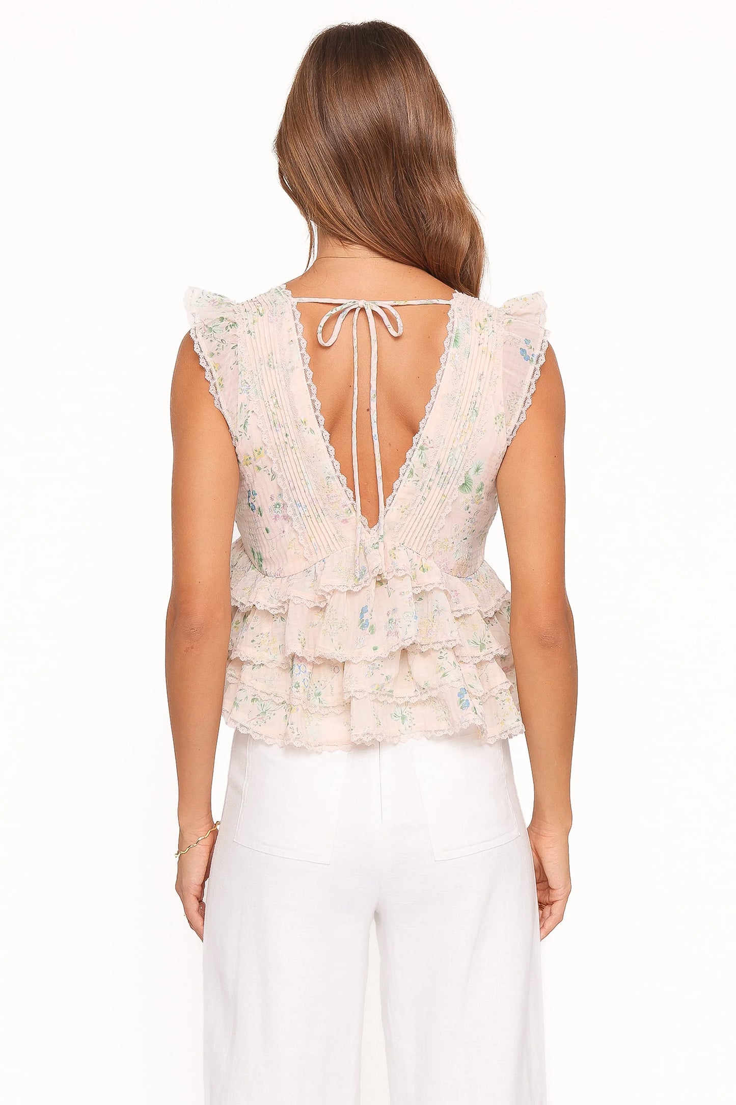 Yana Ruffle Top - Pastel Pink Floral