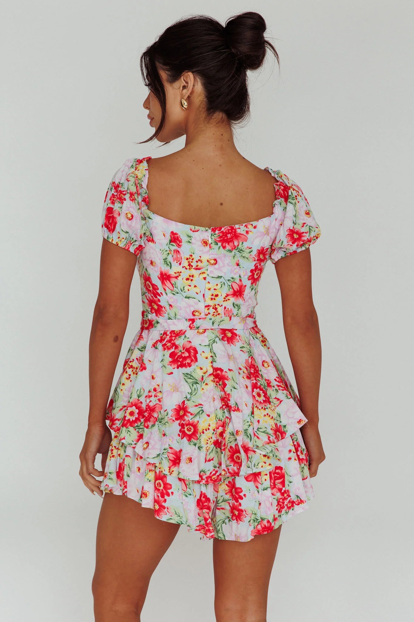 Whimsical Cut-out Bodice Romper Floral Pink