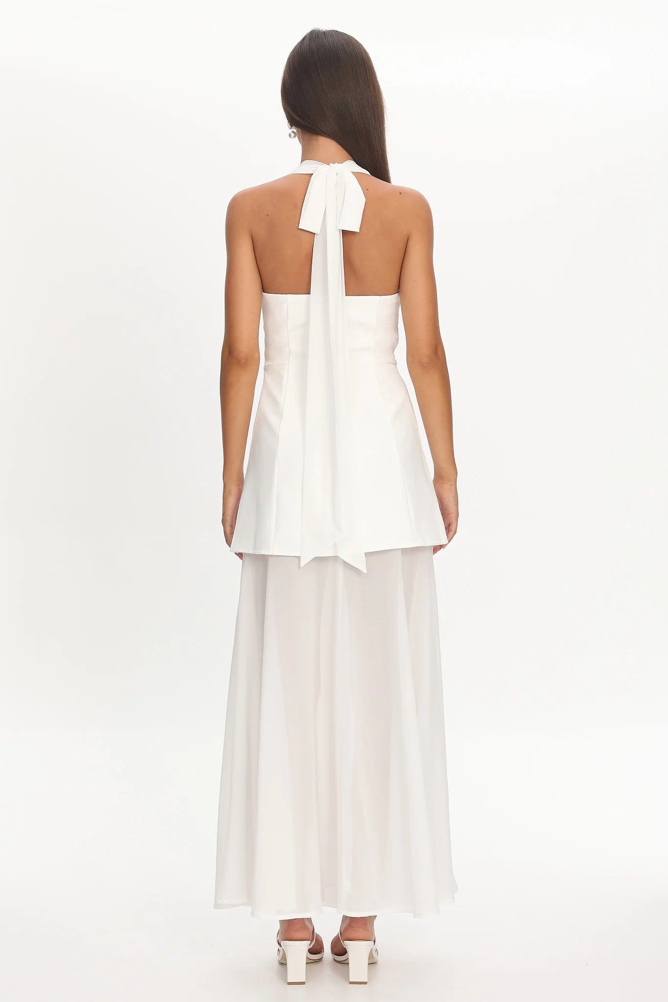 Opulent Halterneck Layered Maxi Dress White
