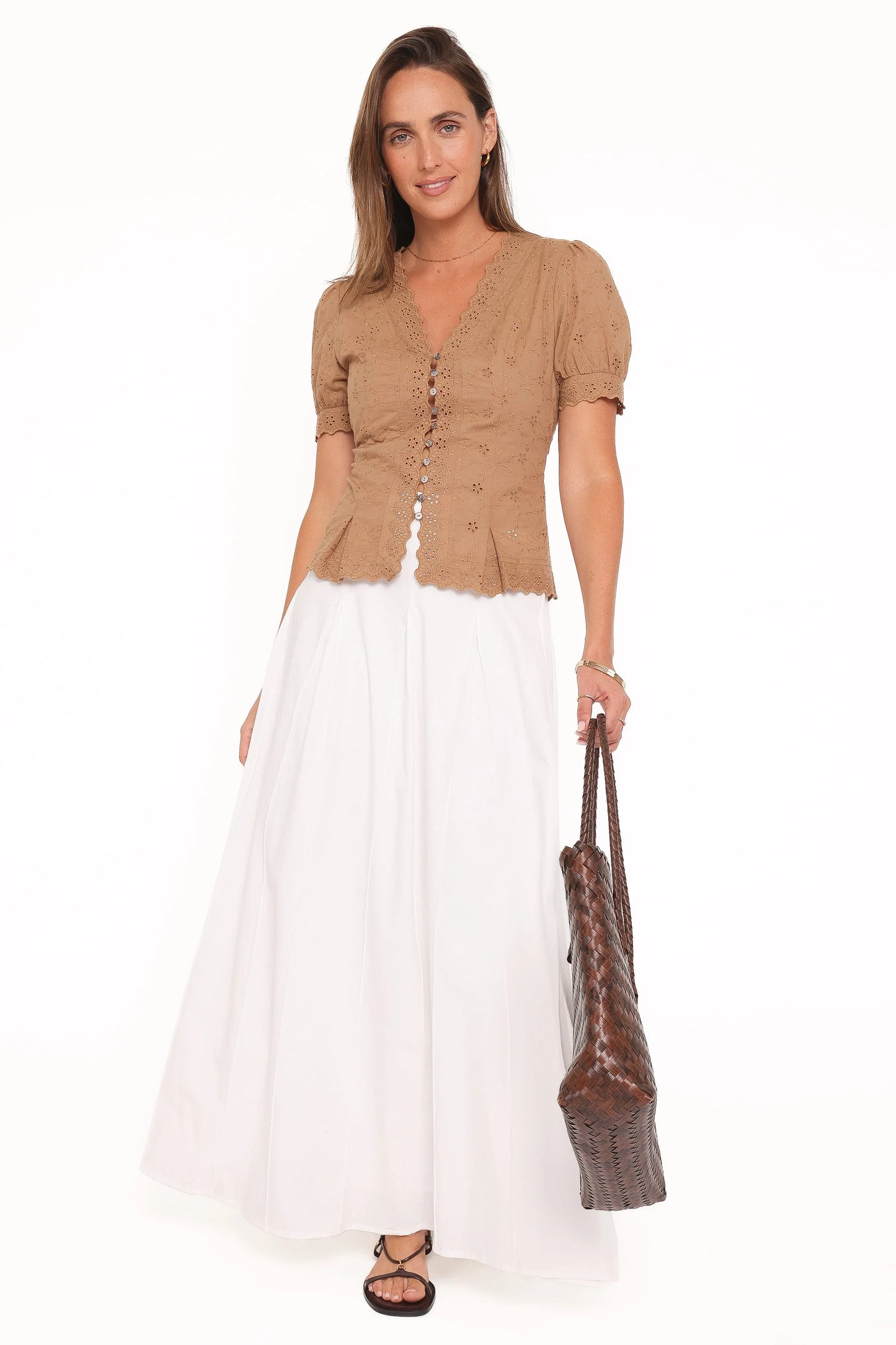 Lorraine Eyelet Top - Brown