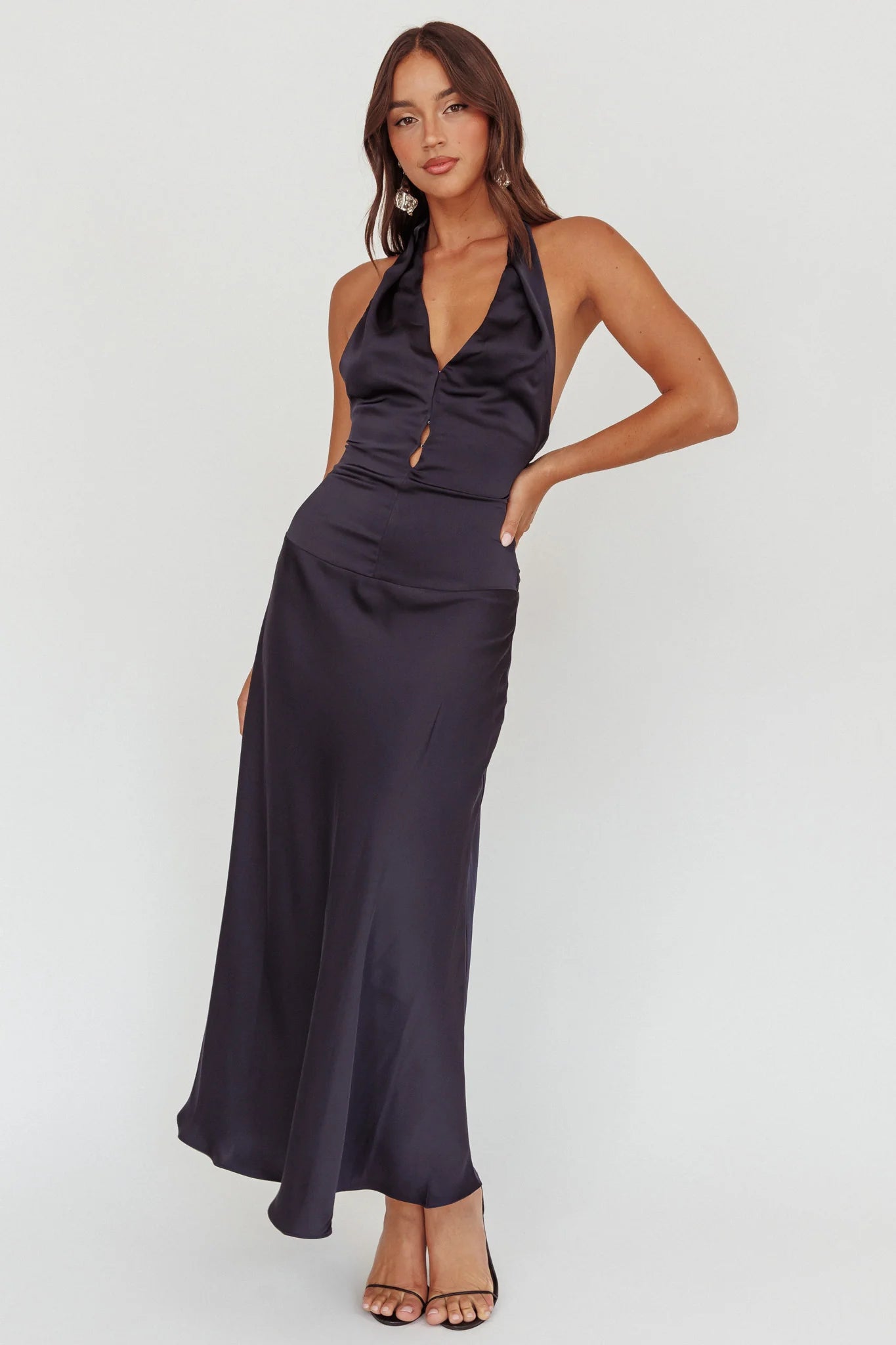 Elcie Drop Waist Halter Maxi Dress Navy