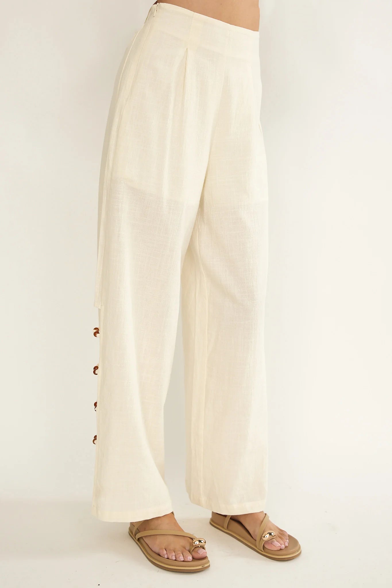 Dahlise Bead Trim Pants Cream