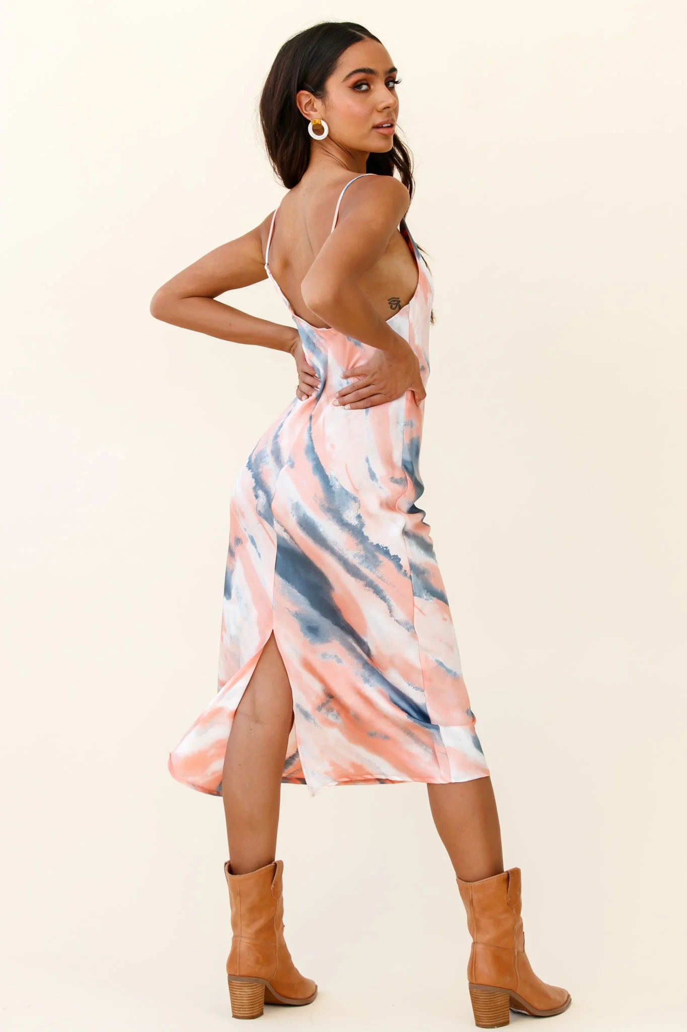Show Me Love Cowl Neck Midi Dress Tie-Dye Multi