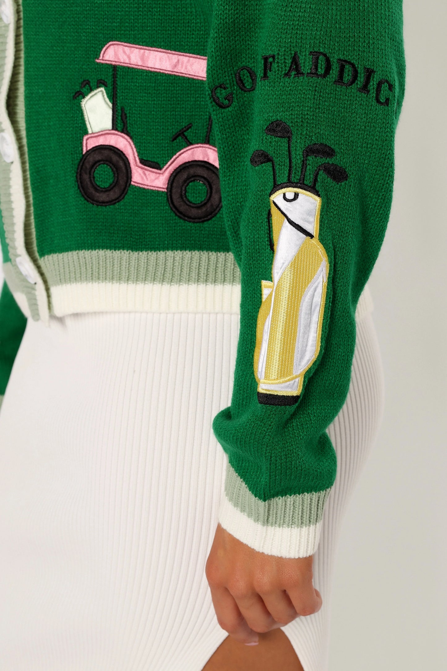 Golf Embroidered Patch Button Front Cardigan - Field Green