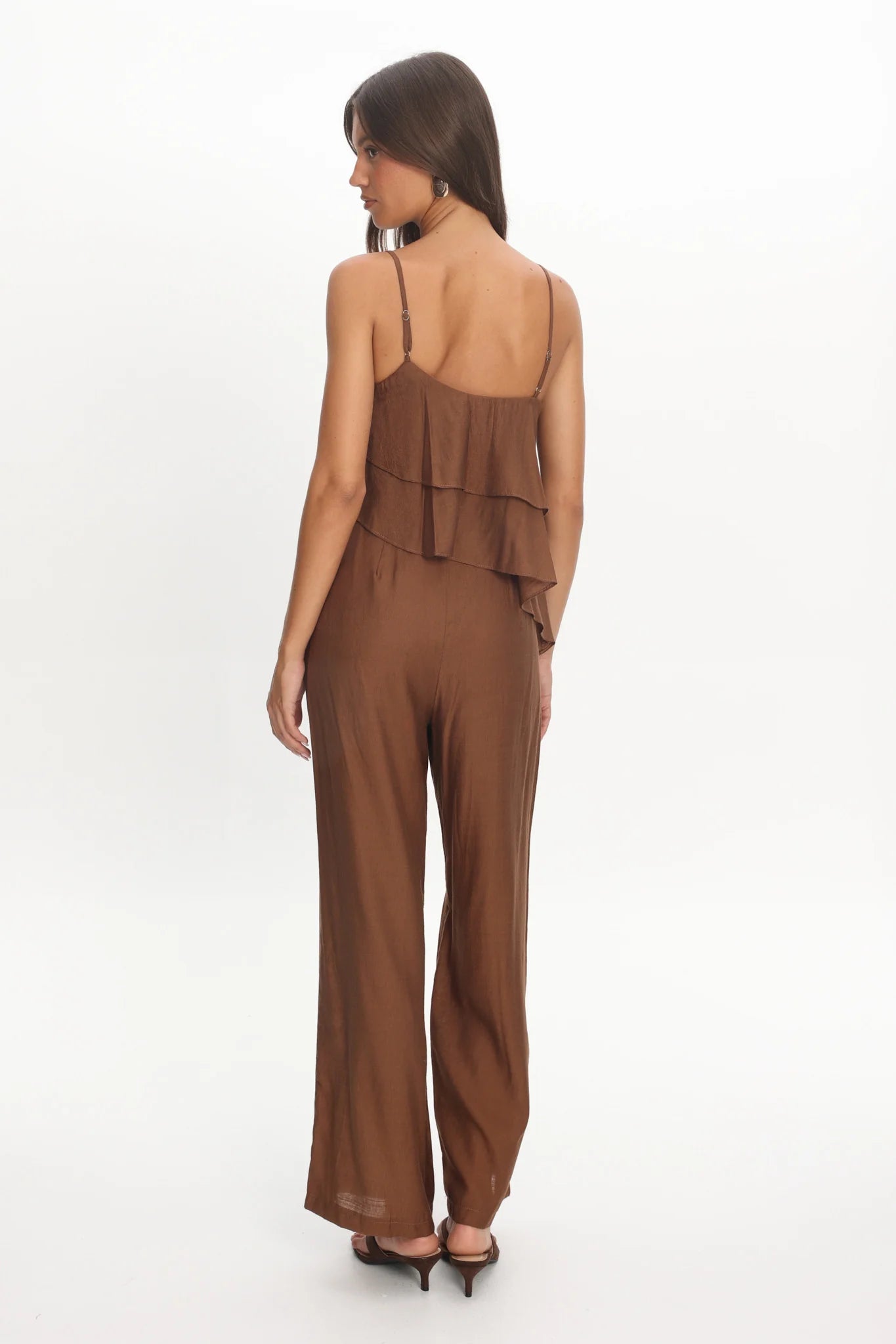 Darylyn Asymmetric Ruffle Jumpsuit Chocolate