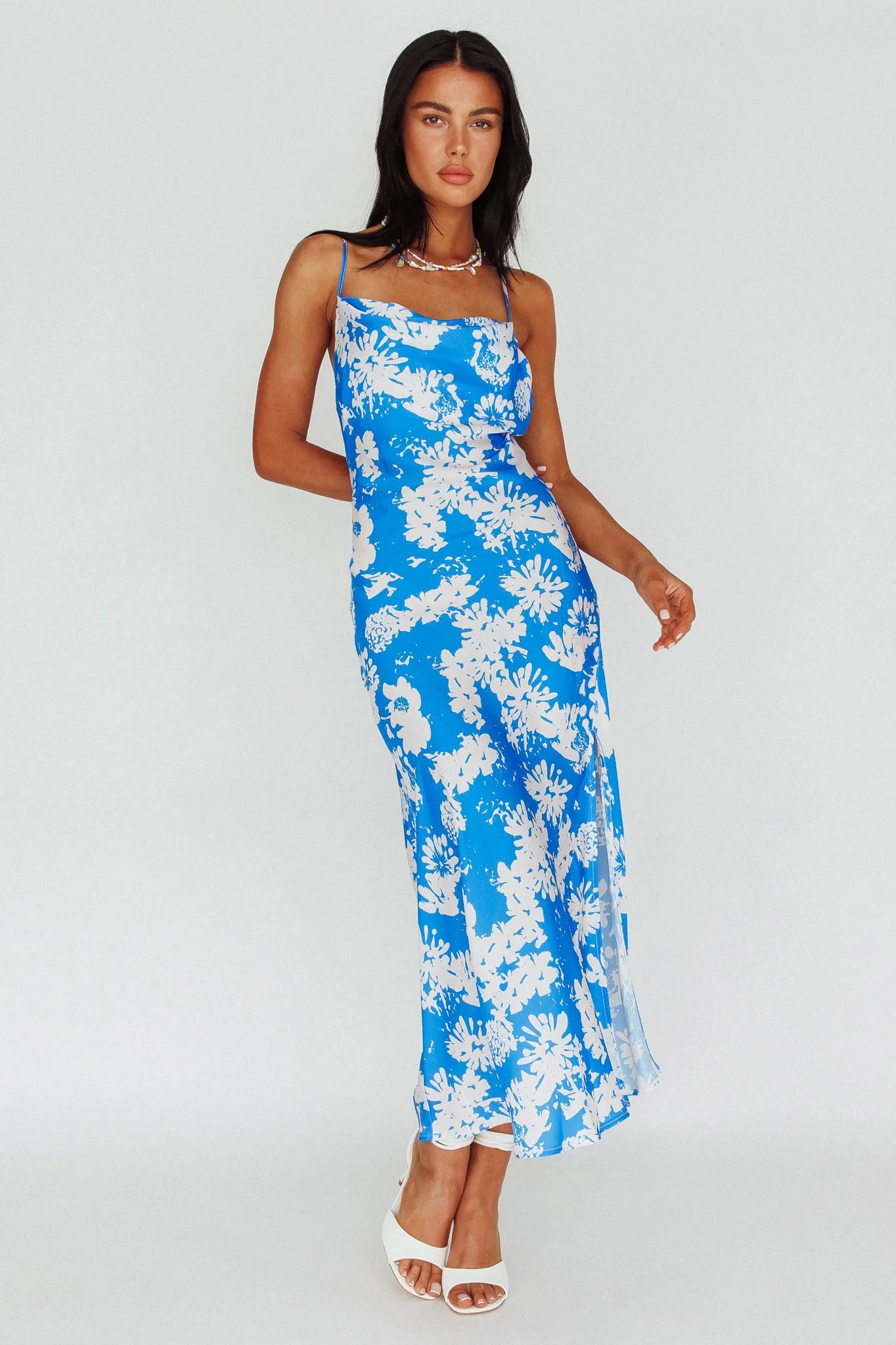 Sherilyn Criss-Cross Back Midi Dress Blue Floral