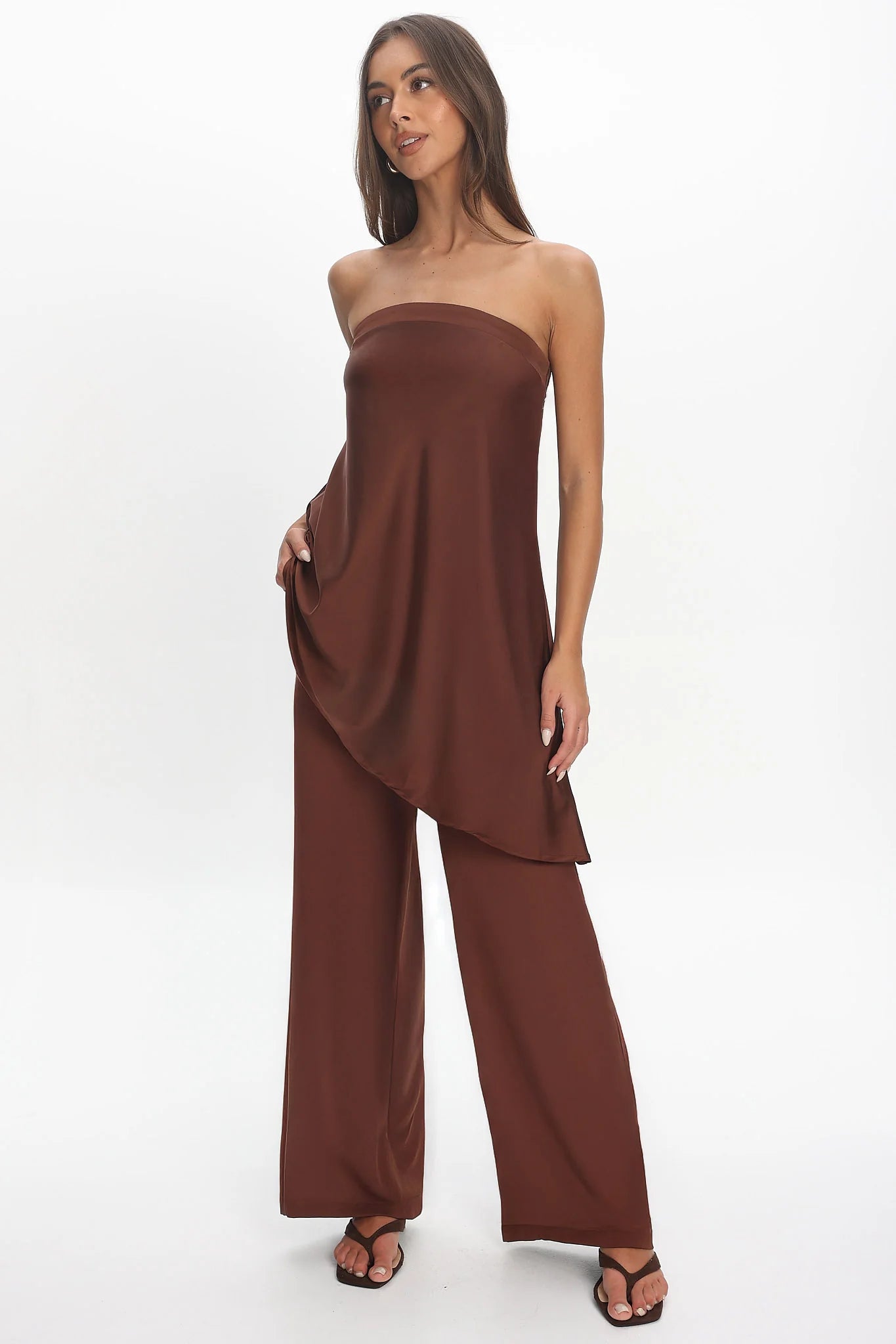 Danita Elastic Waist Pants Chocolate