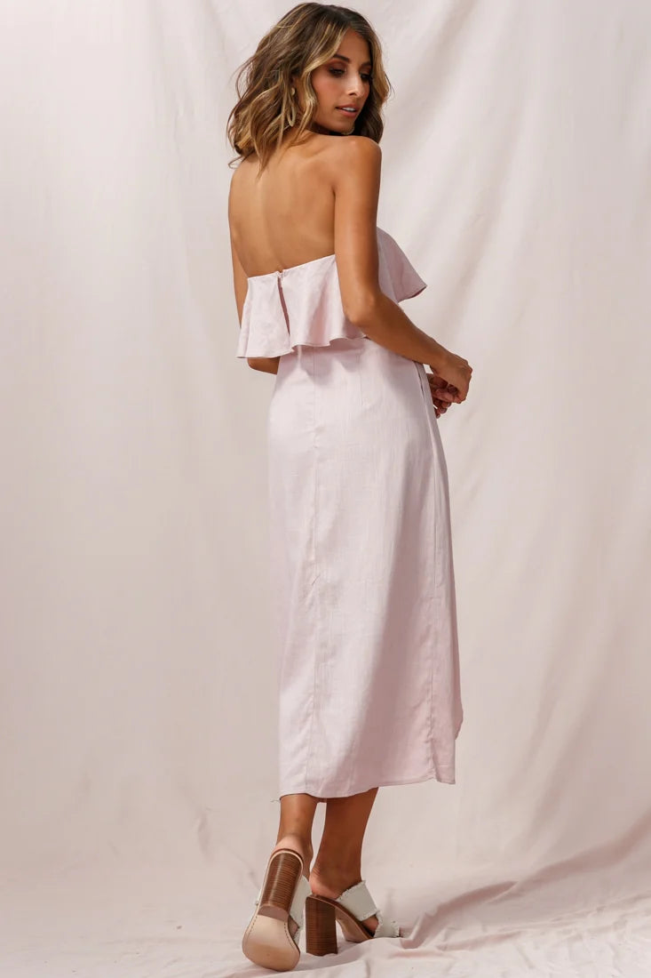 Hamilton Bandeau Ruffle Midi Dress Blush