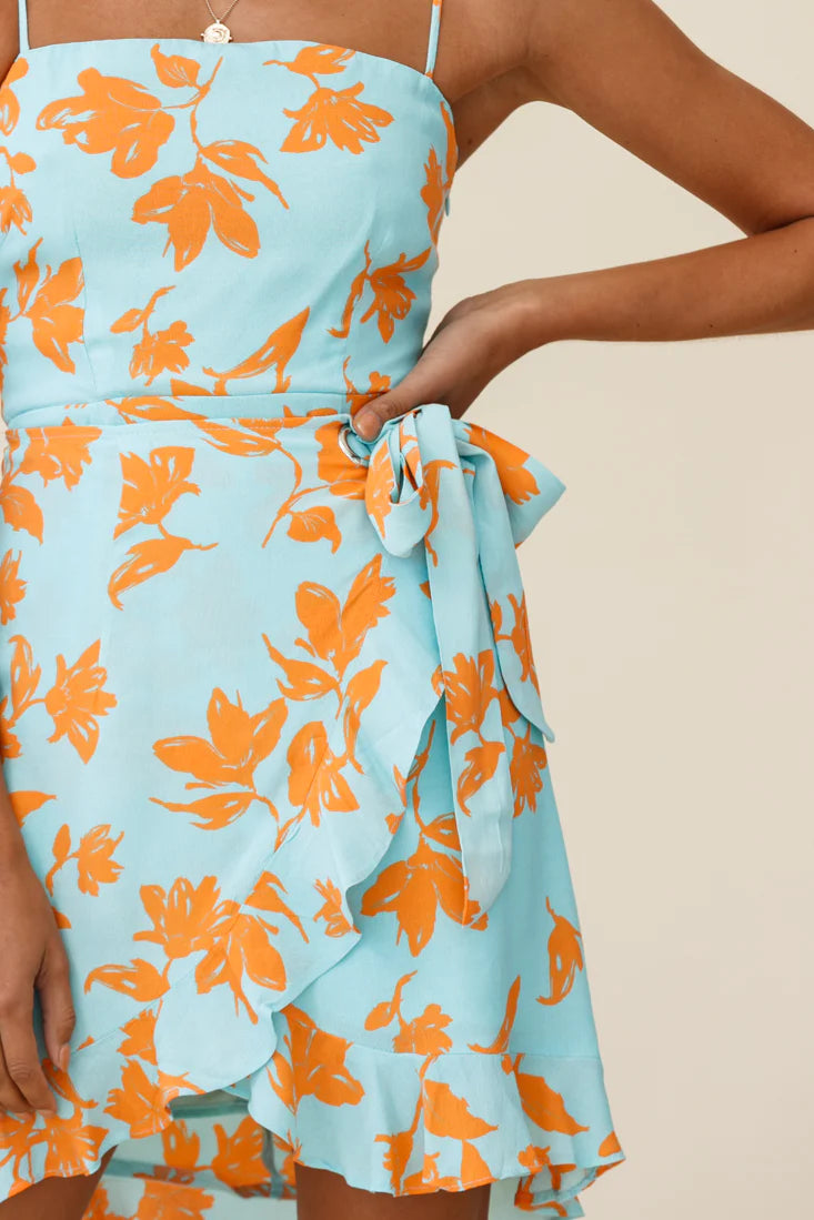Pepita Cami Strap Wrap Dress Floral Print Mint