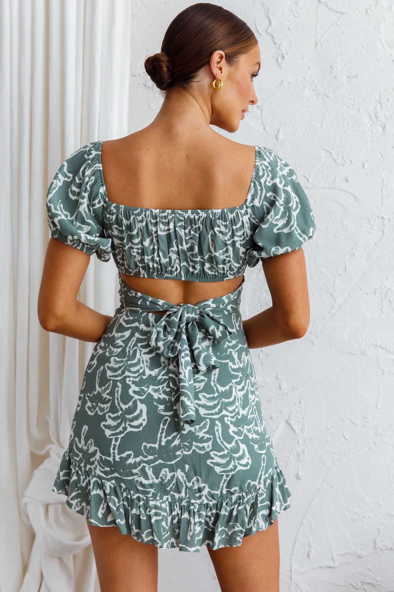 Palm Beach Puff Sleeve Dress Printed Green