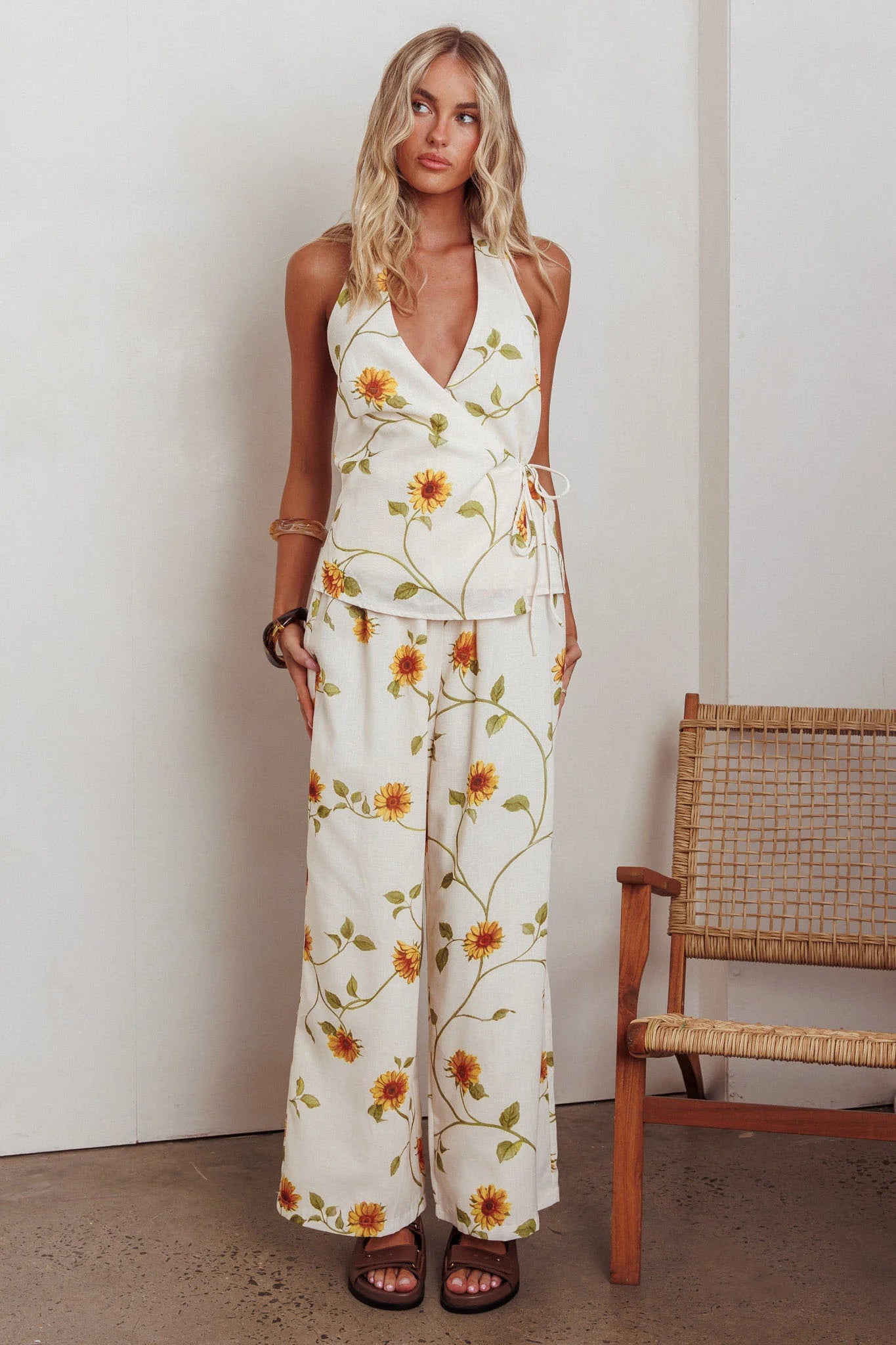 Sway Waist-Tie Halter Top Sunflower