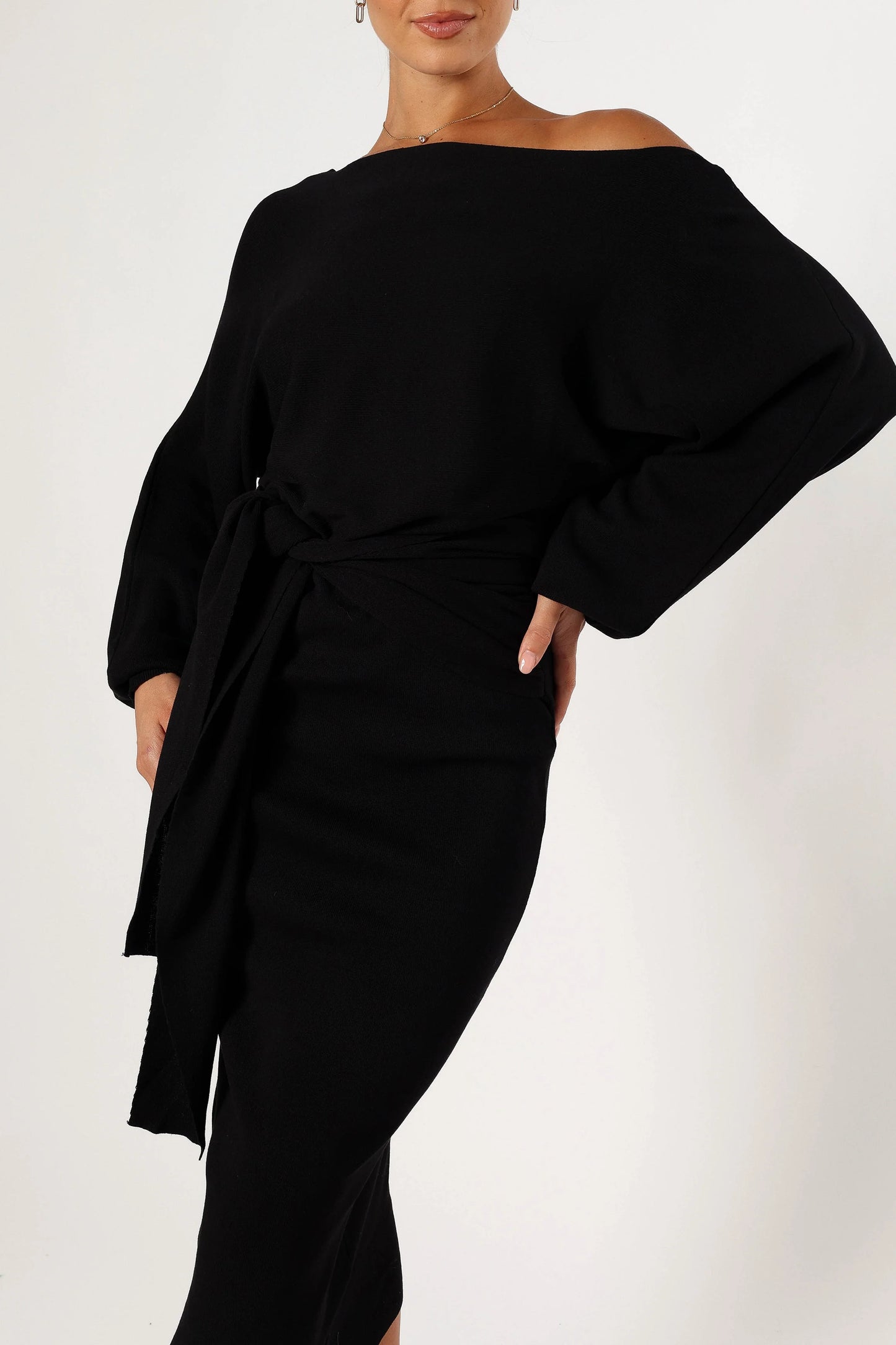 Prancer Off Shoulder Midi Dress - Black