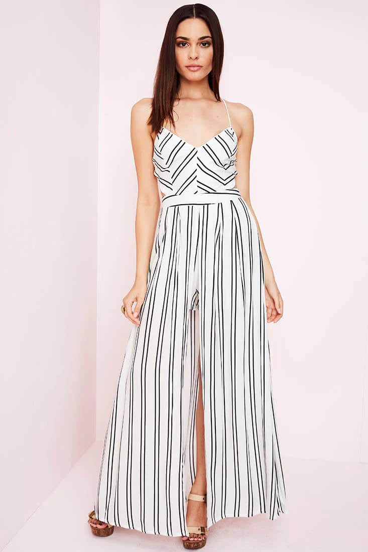 Sidney Striped Maxi Romper White Black