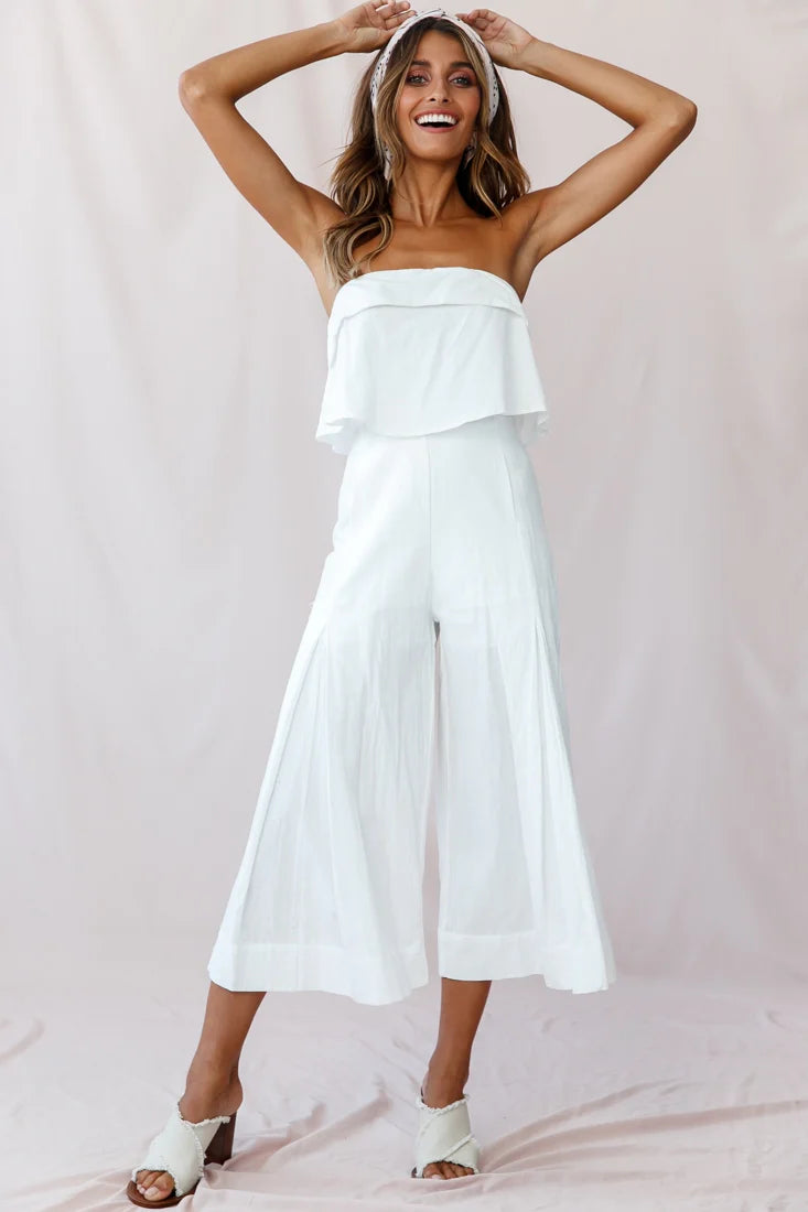 Saturday Layered Bandeau Wide Leg Capri Jumpsuit White
