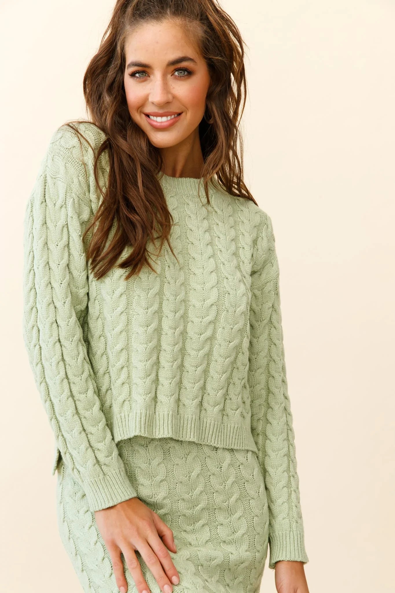 Cozy Up Cable Knit Sweater Green