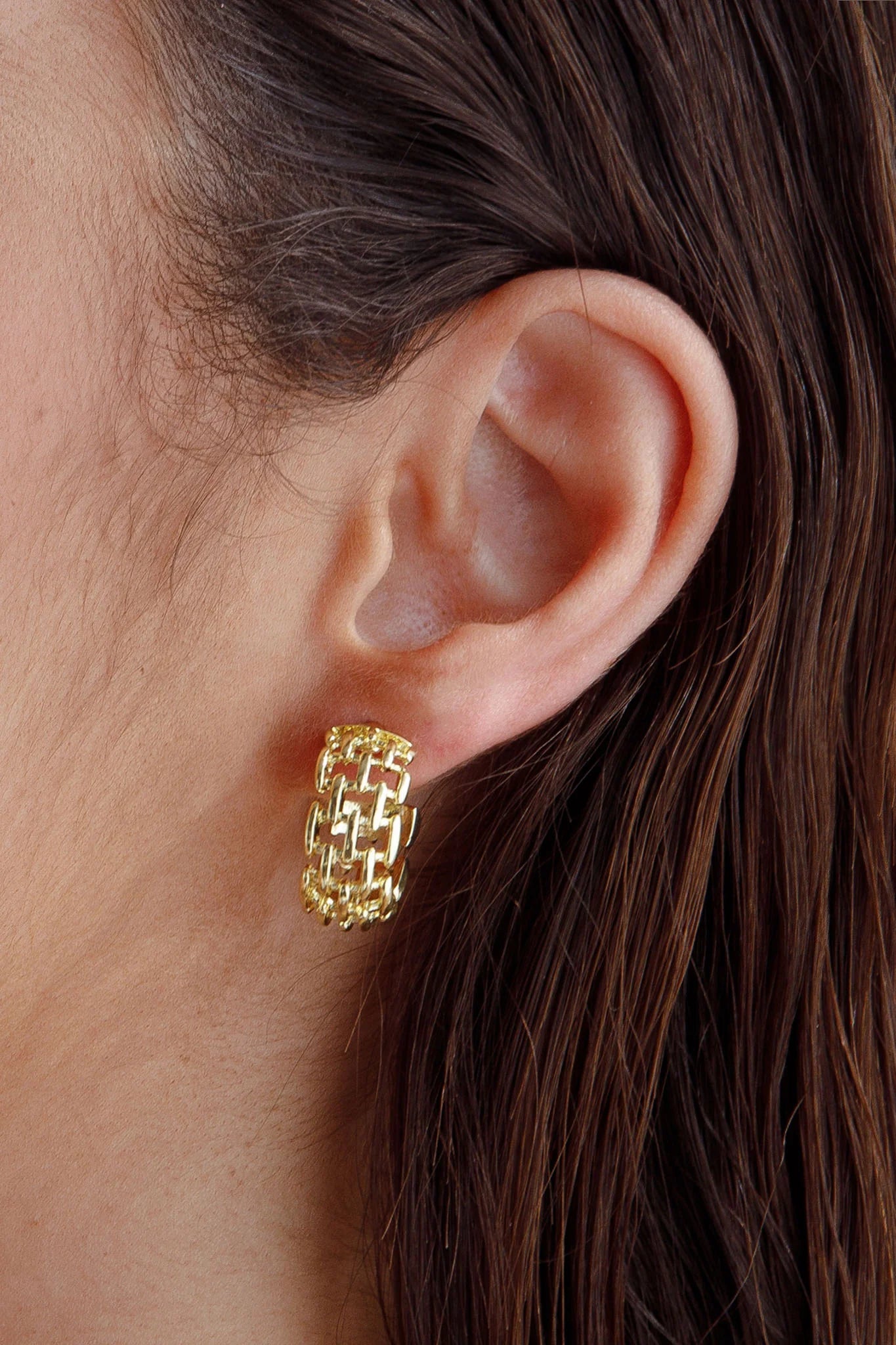 Vivienne Square Link Small Hoop Earrings Gold