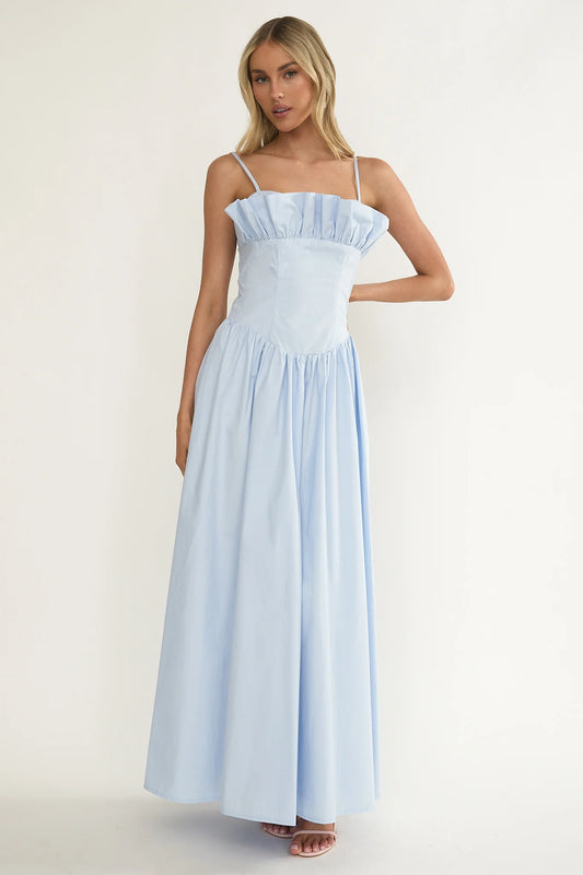 Pailin Frill Bust Maxi Dress Blue