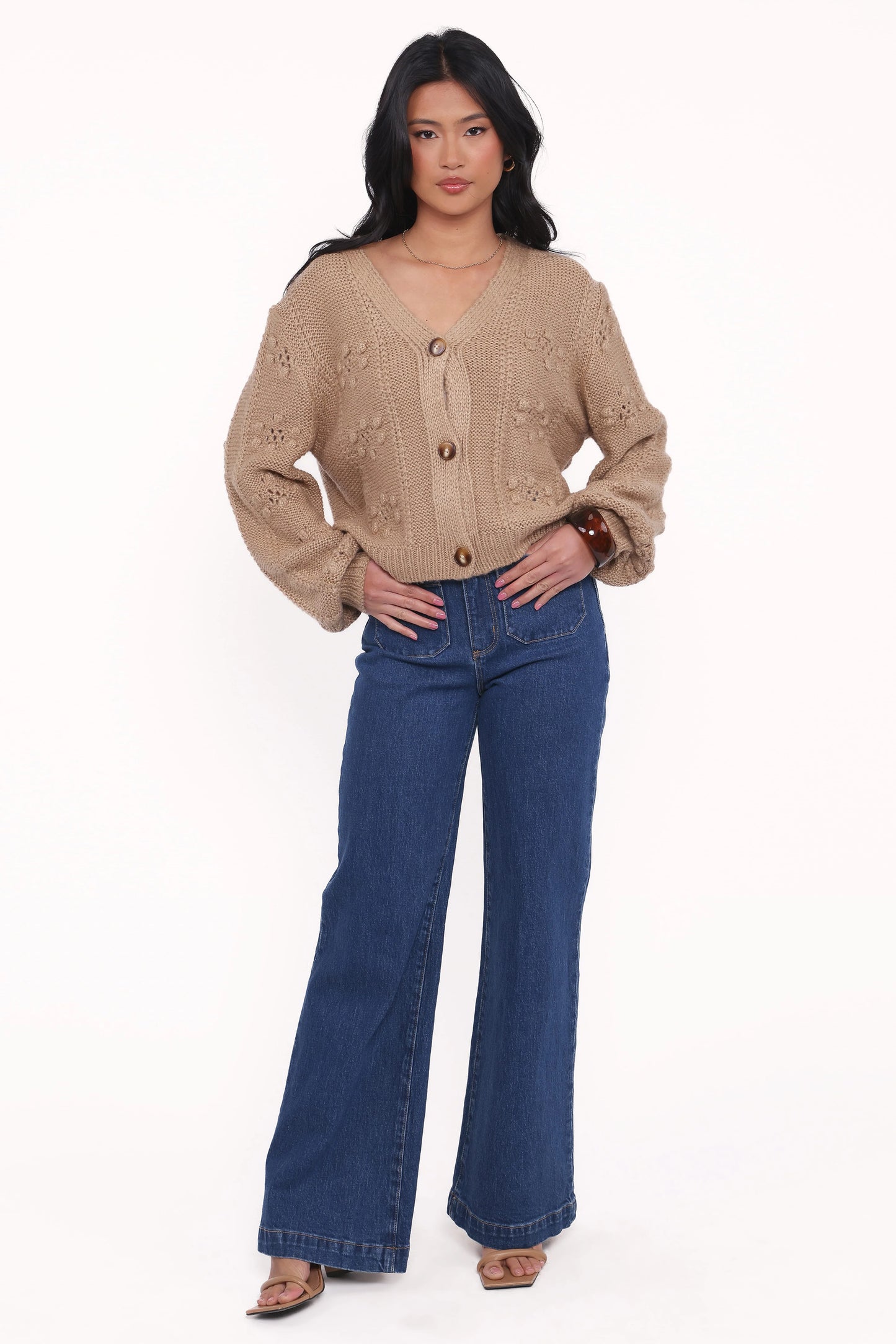 Melody Textured Button Up Cardigan - Mushroom