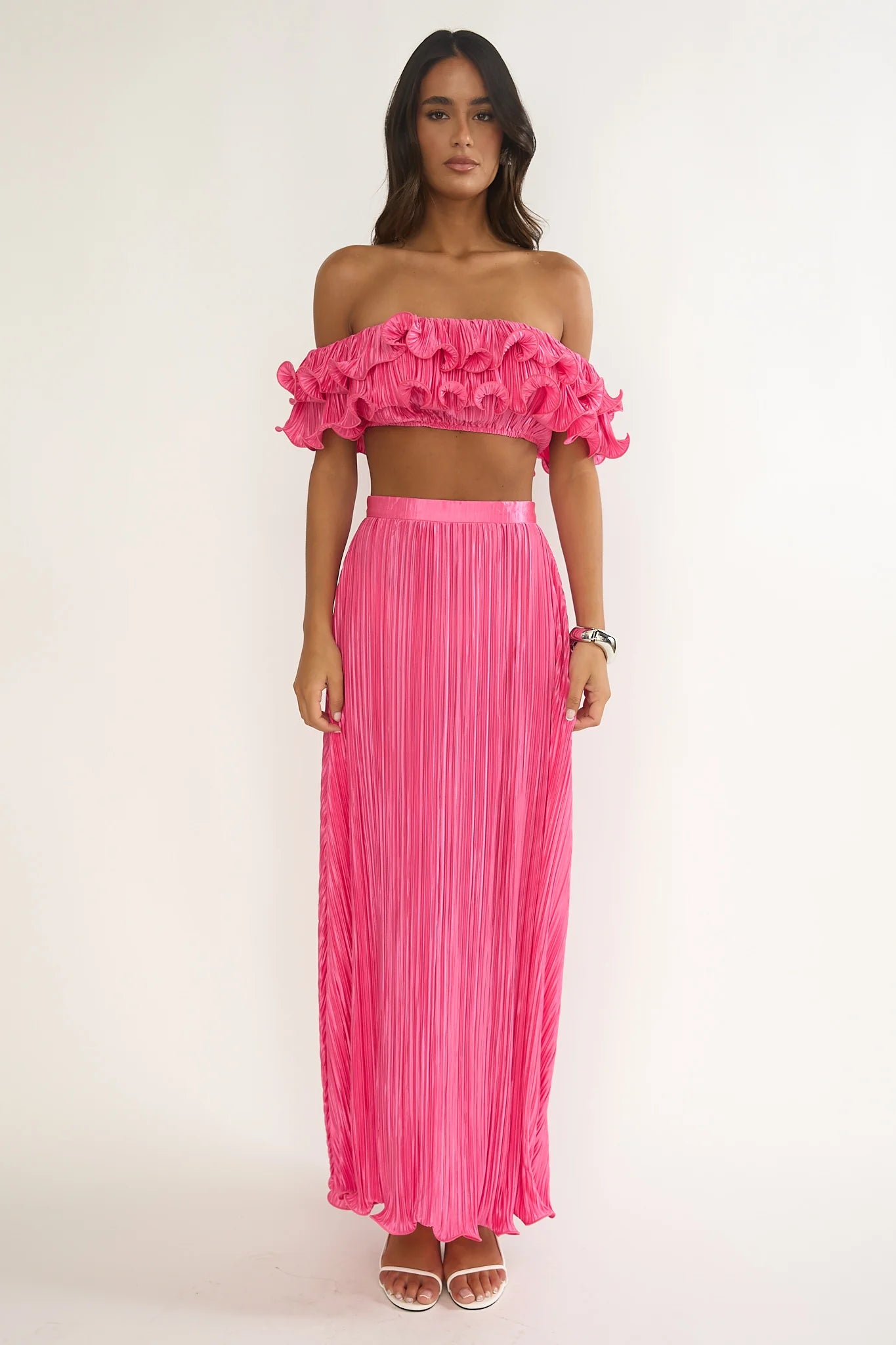 Amaria Lettuce Edge Maxi Skirt Hot Pink