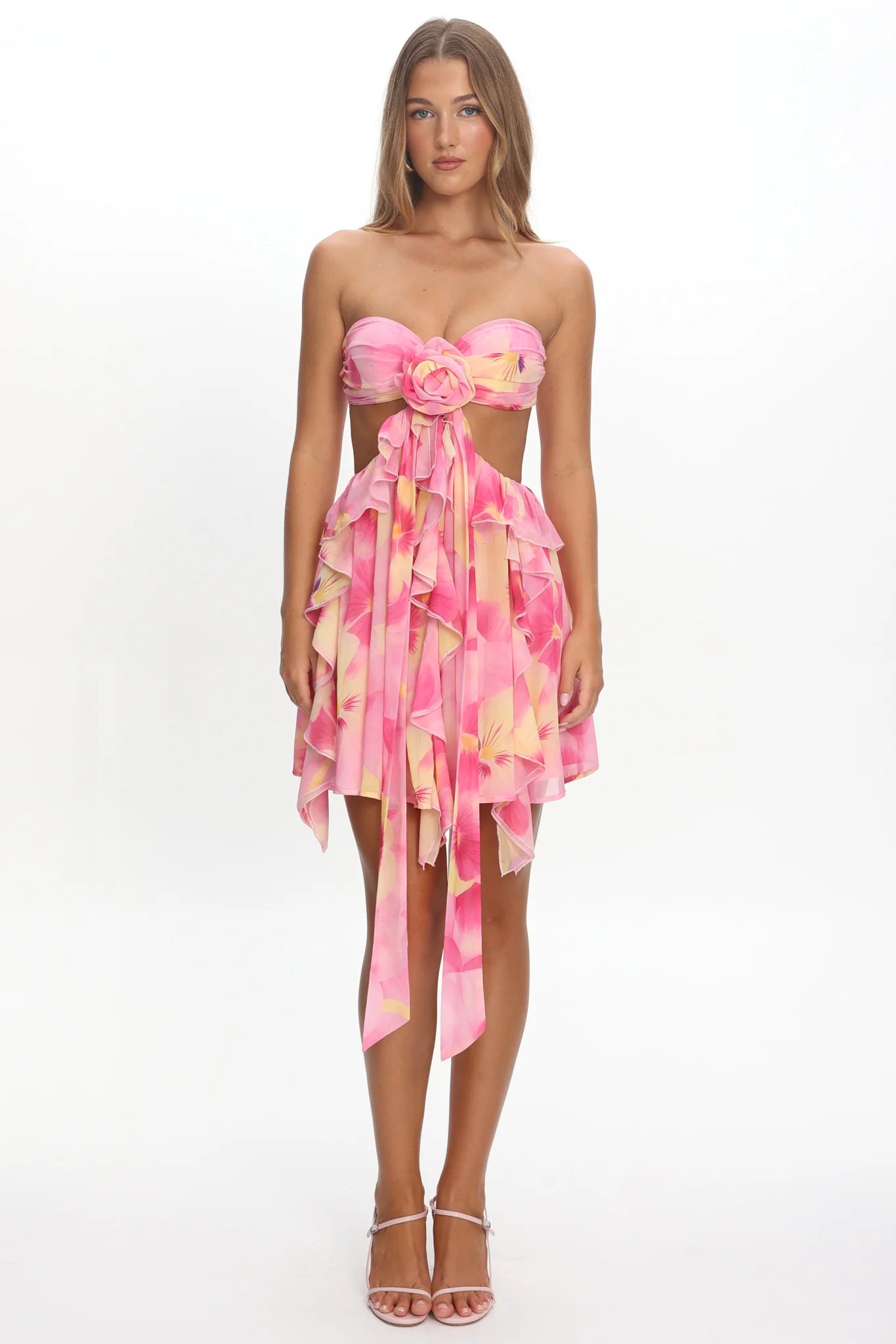 Santiago Cut-Out Ruffle Mini Dress Print Pink