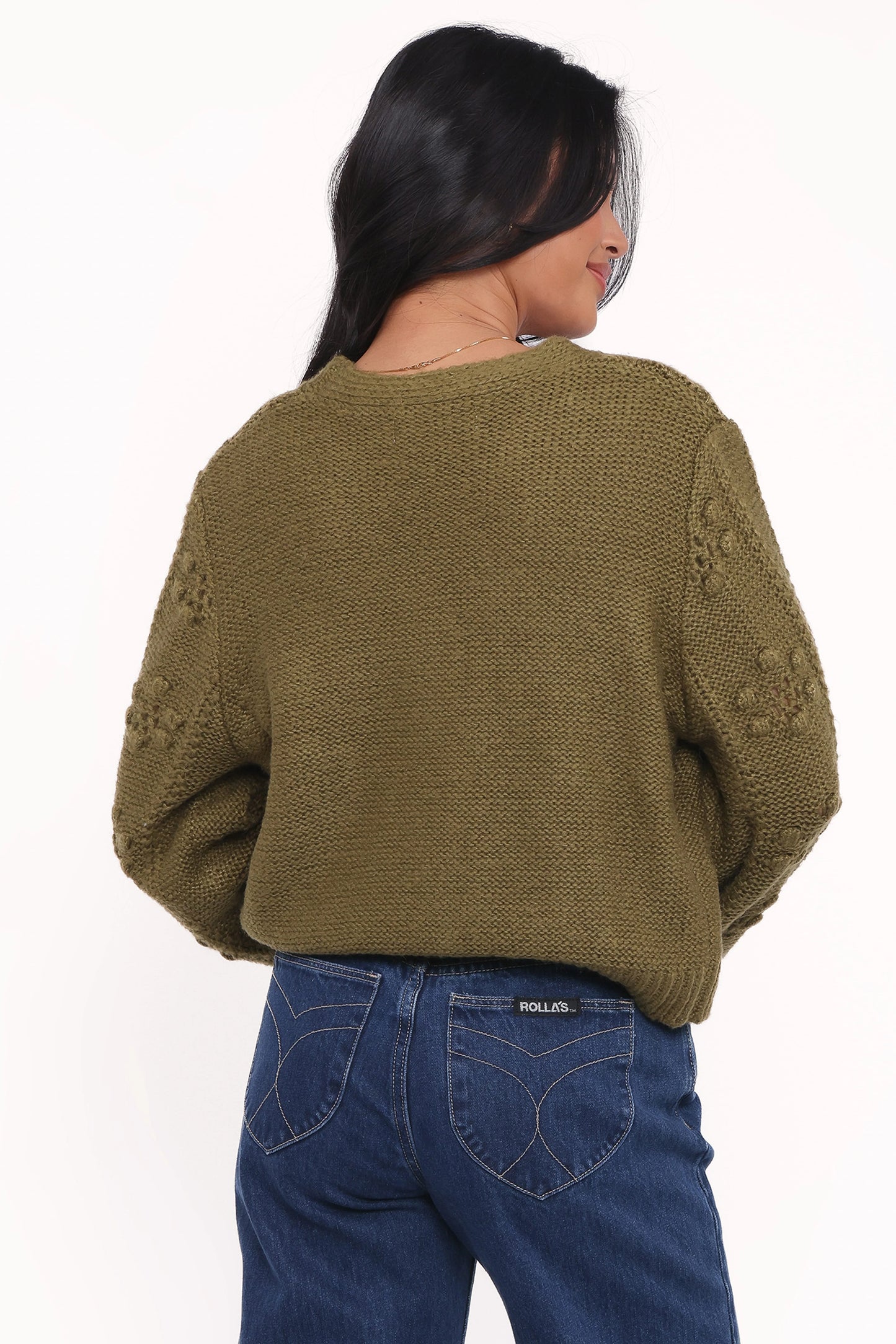 Melody Textured Button Up Cardigan - Olive