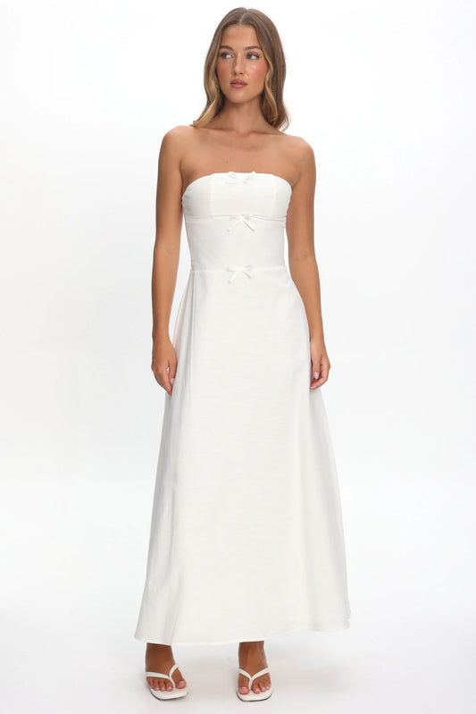Celandra Bow Bodice Maxi Dress White