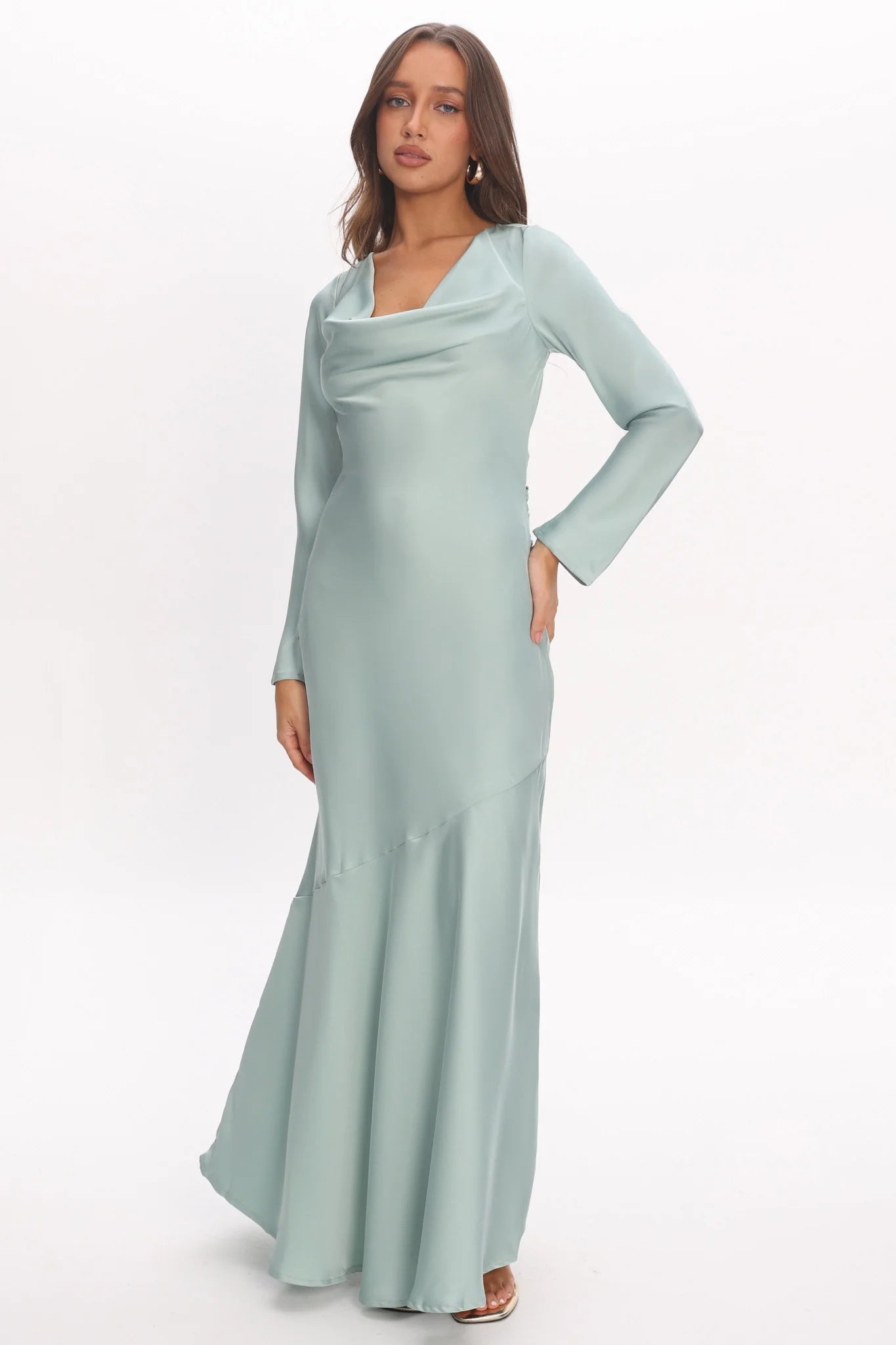 Cecilia Long Sleeve Drape Back Maxi Dress Sage