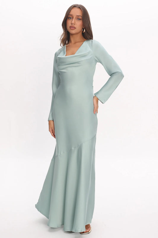Cecilia Long Sleeve Drape Back Maxi Dress Sage