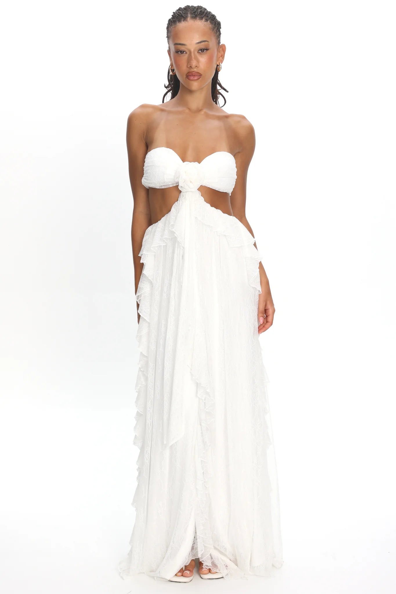 Santiago Cut-Out Ruffle Dress Lace White
