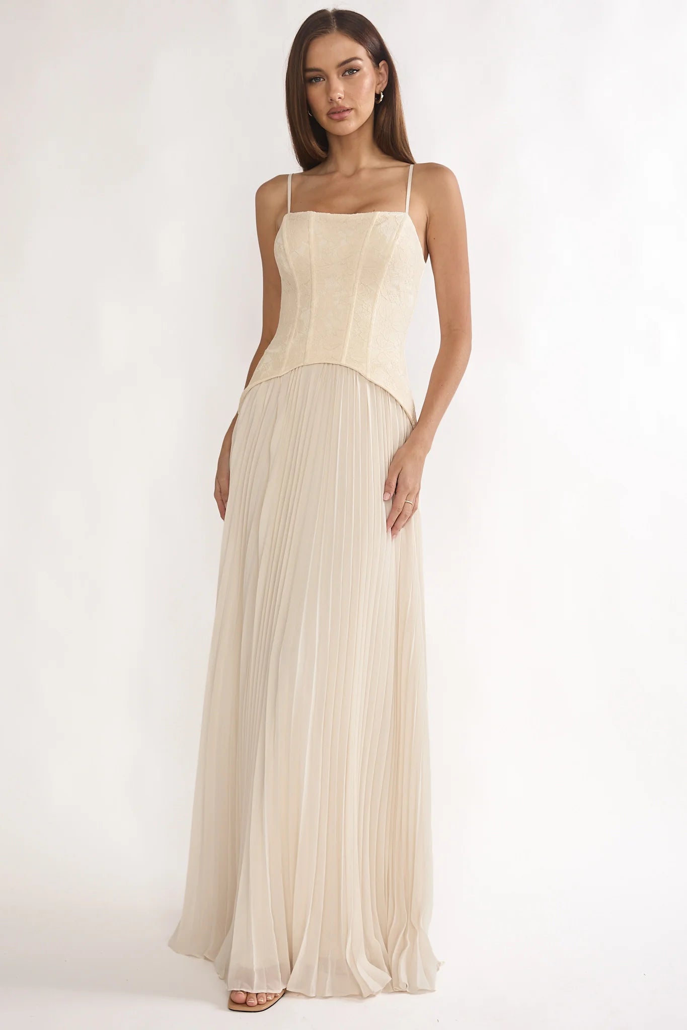 Cambridge Accordion Pleat Corset Dress Cream