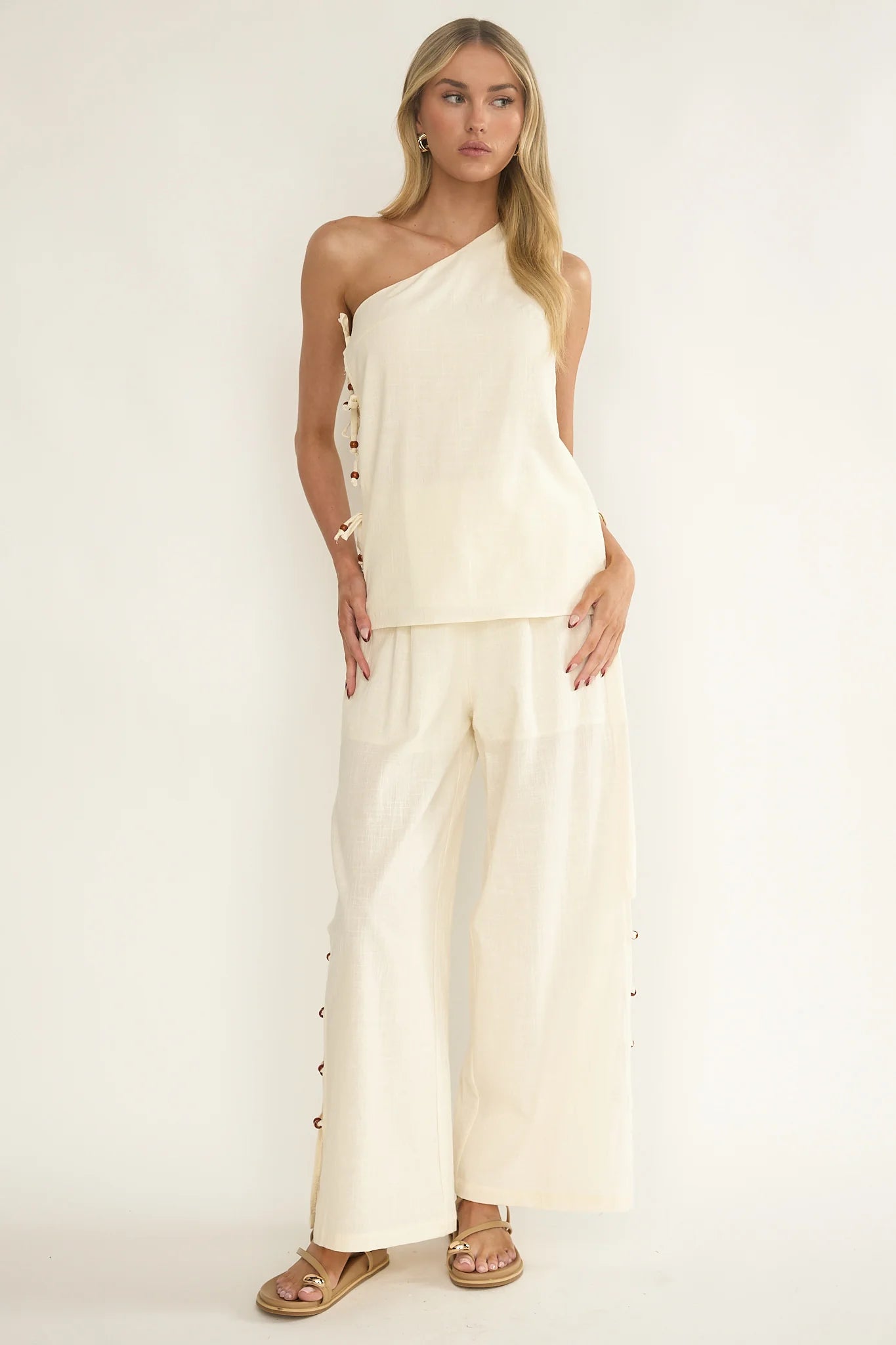 Dahlise Bead Trim Pants Cream