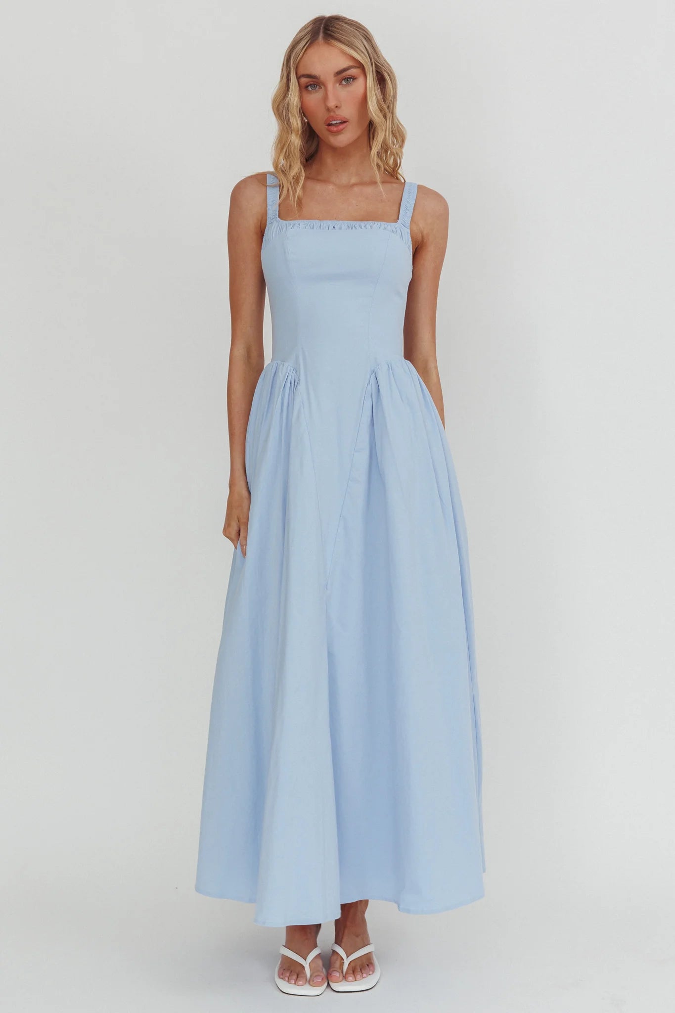 El Corazon Smocked Neckline Maxi Dress Blue
