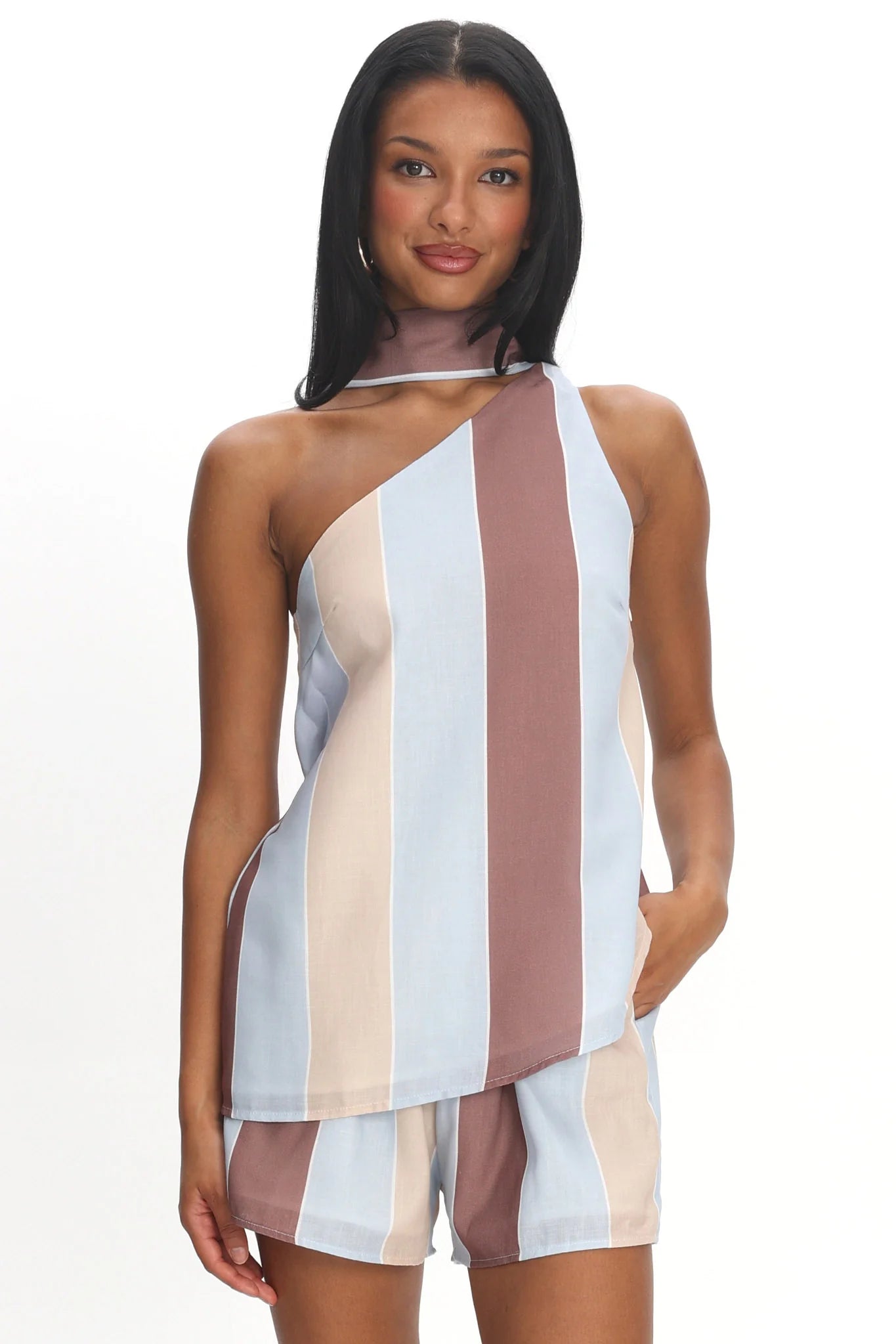 Petronella One Shoulder Top Stripe