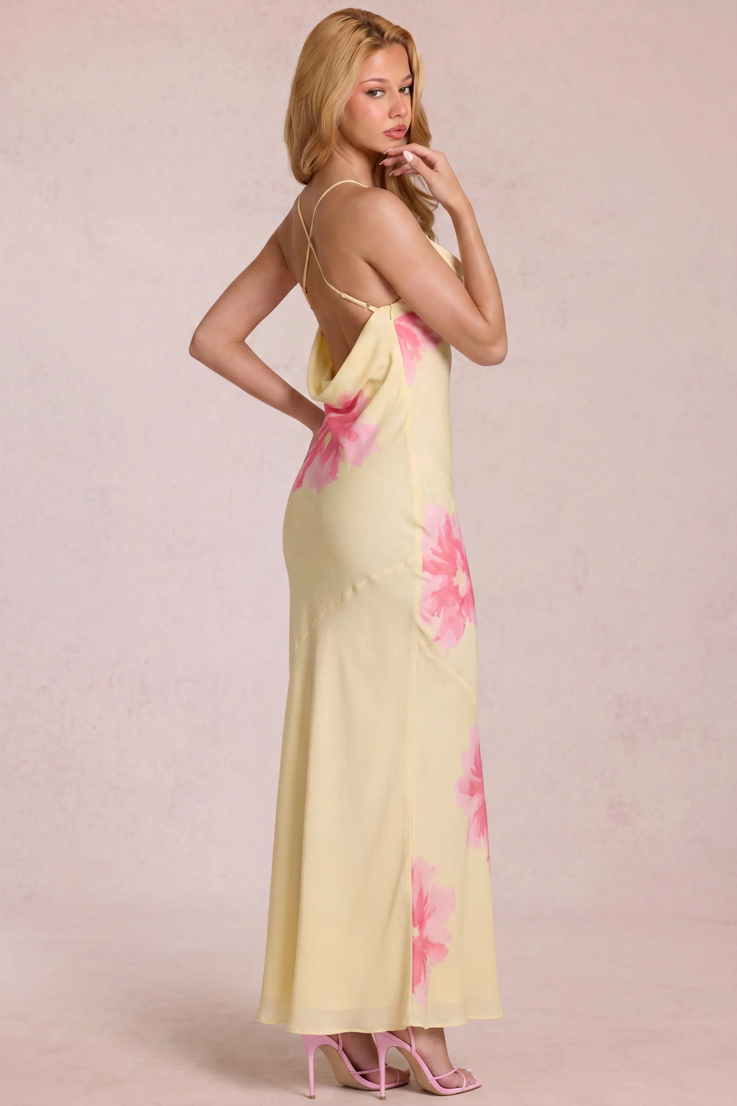 Chiffon Maxi Dress in Yellow Floral Print