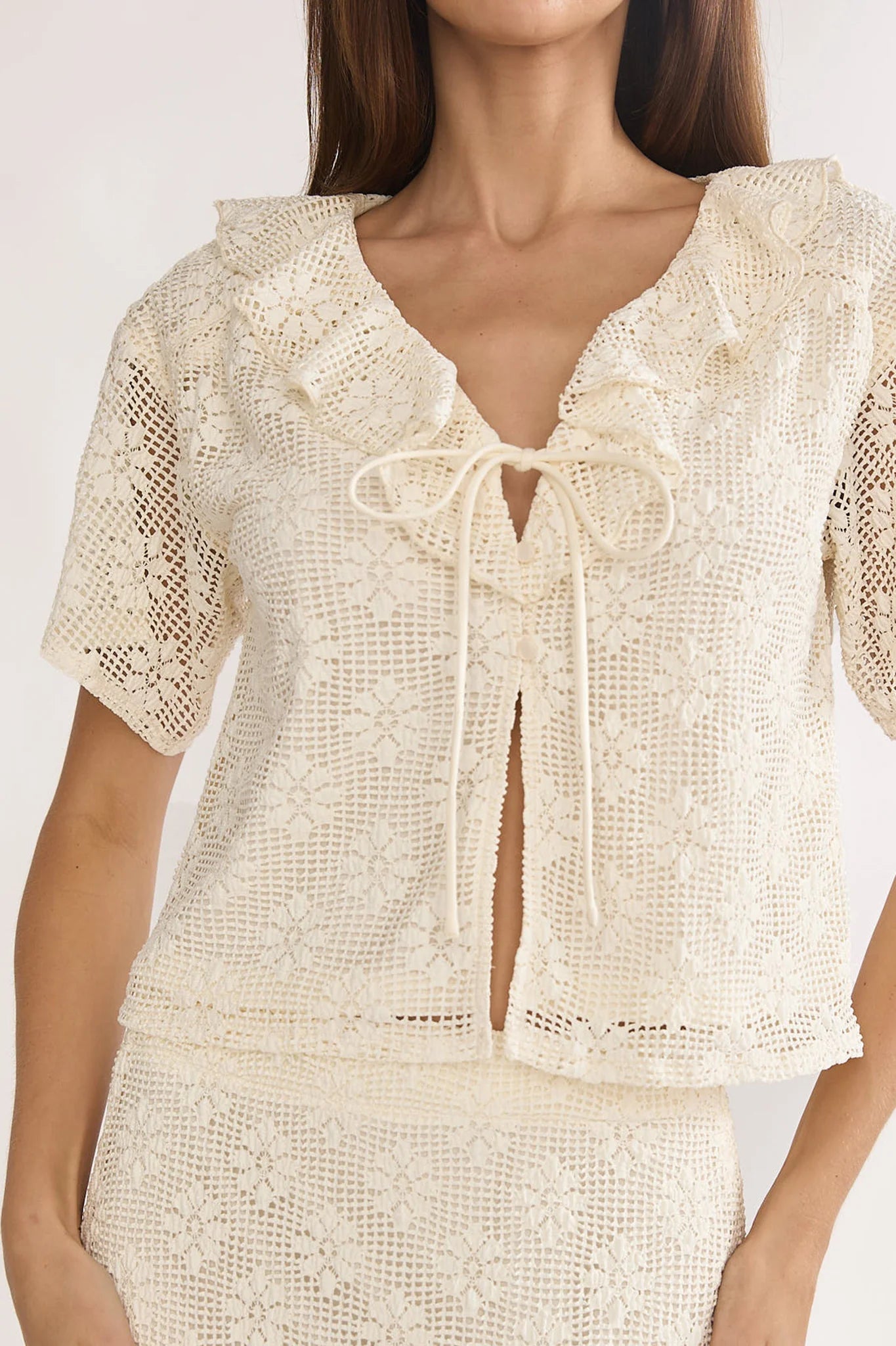 Sera Lane Crochet Tie Top Cream