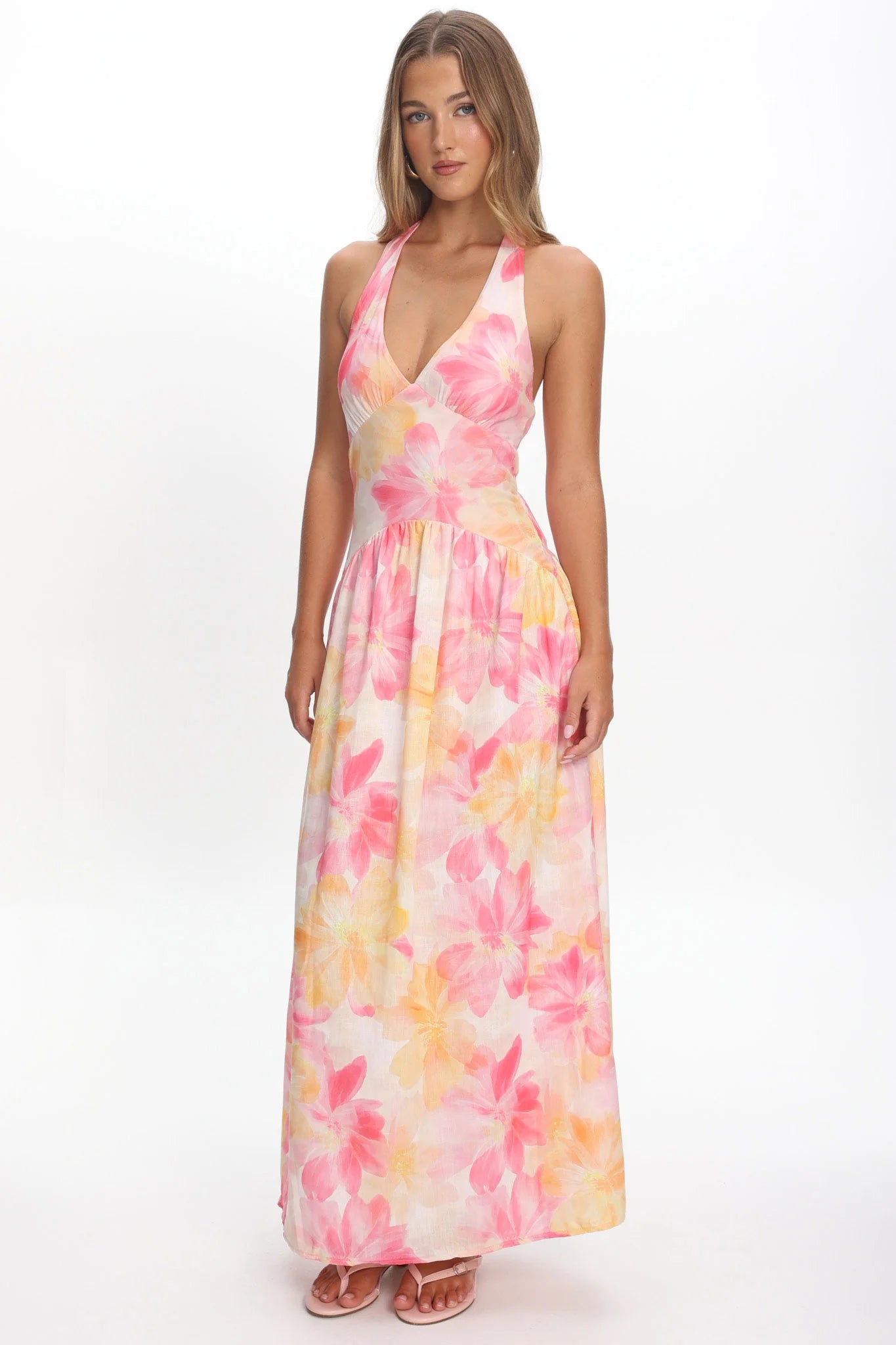Endira Drop Waist Maxi Dress Floral Pink