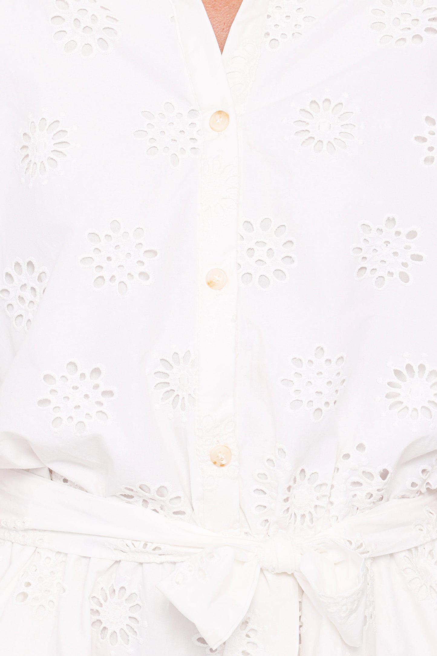 Jamie Tie Front Romper - White Broderie