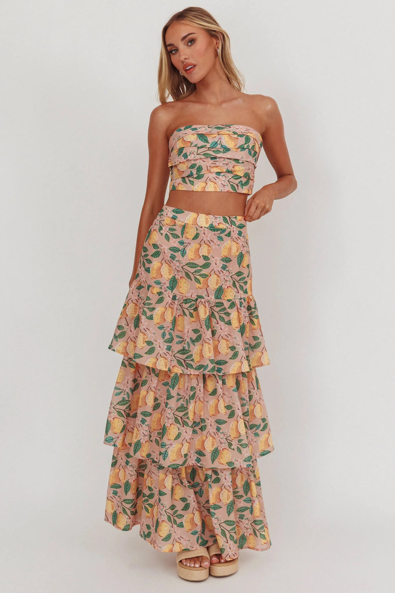 Ezmeralda Tiered Ruffle Maxi Skirt Lemon