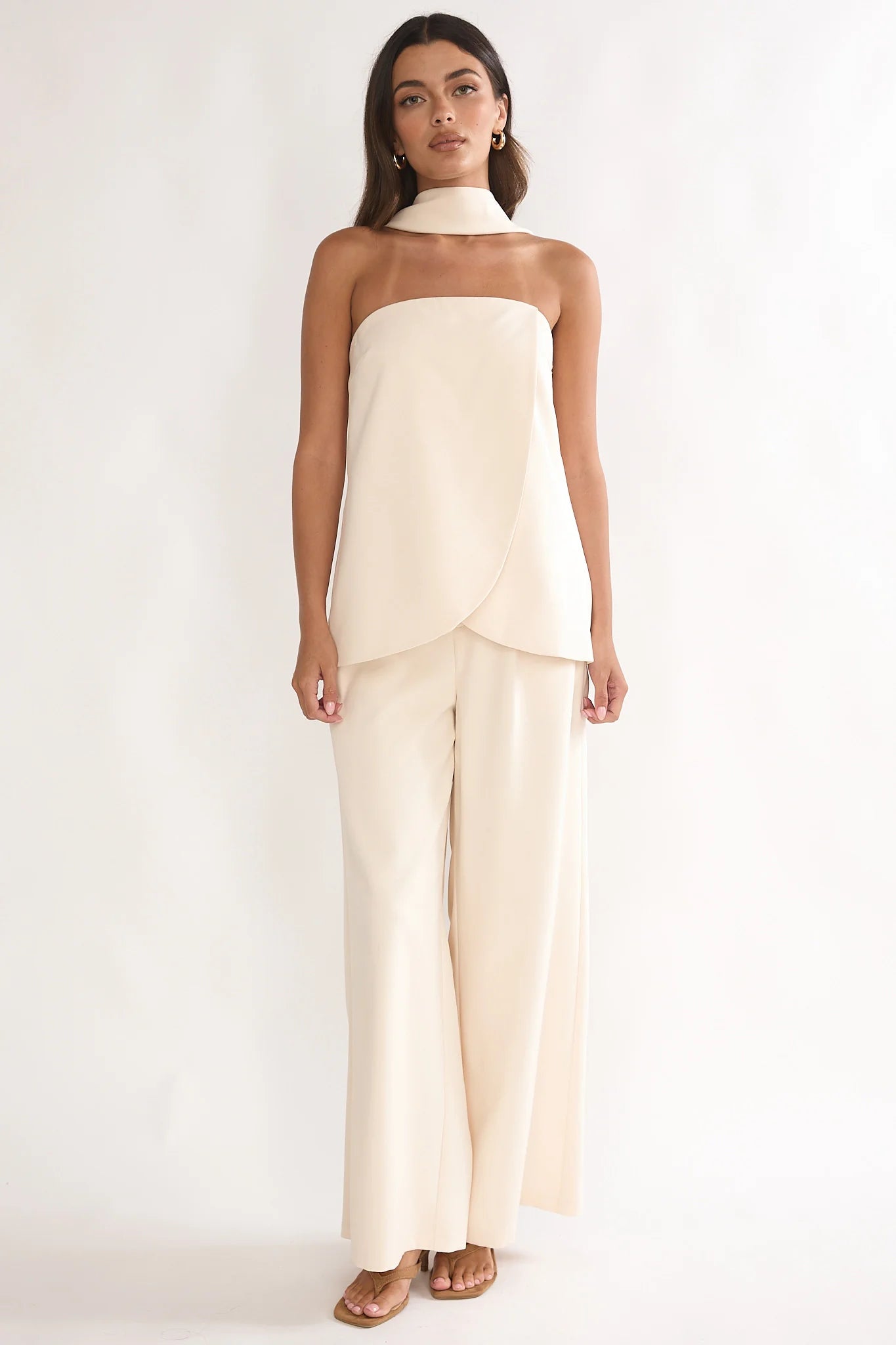 Florene Strapless Split Scarf Pants Vanilla