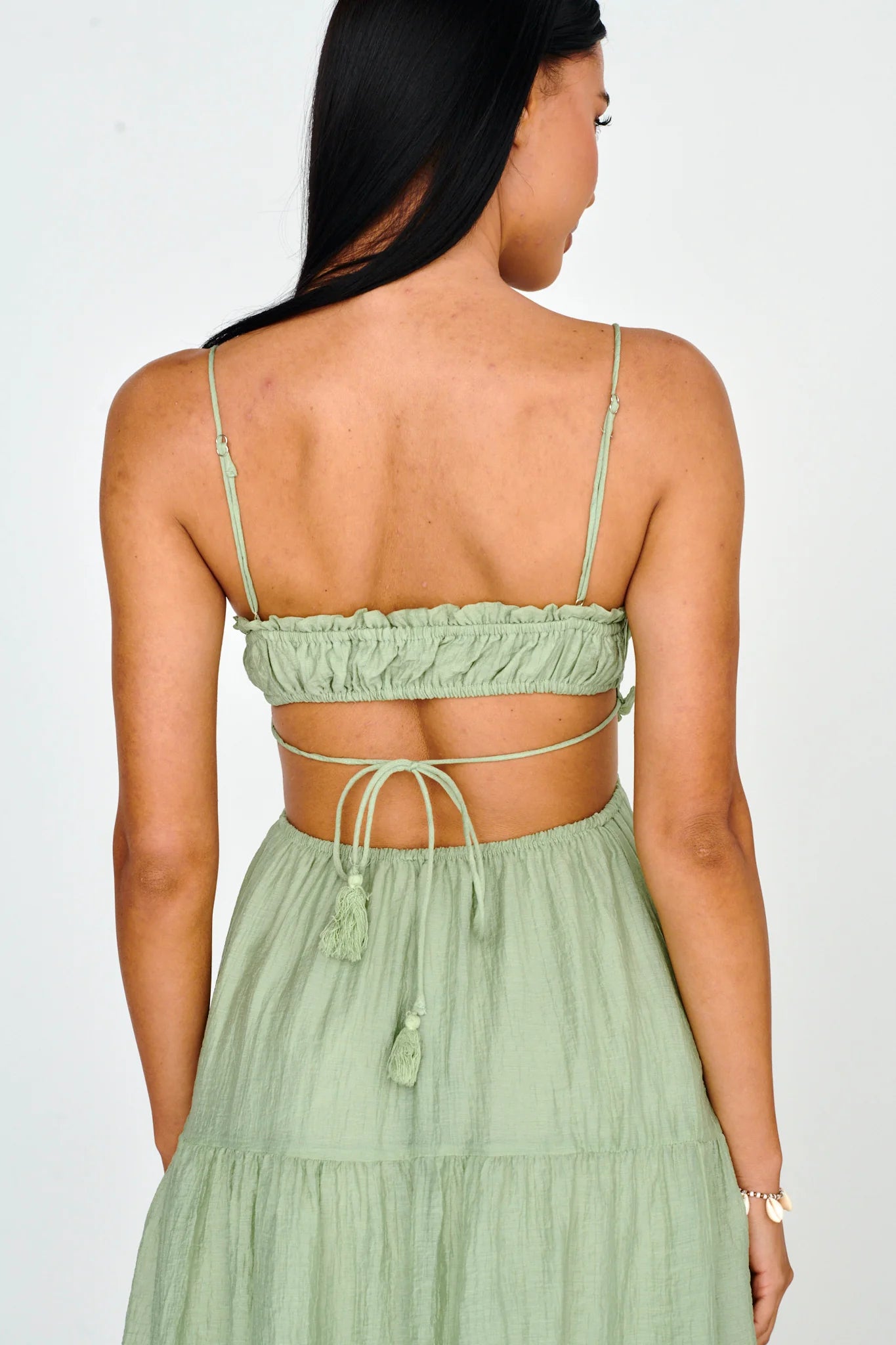 Eyona Cut-Out Waist Tie Maxi Dress Sage