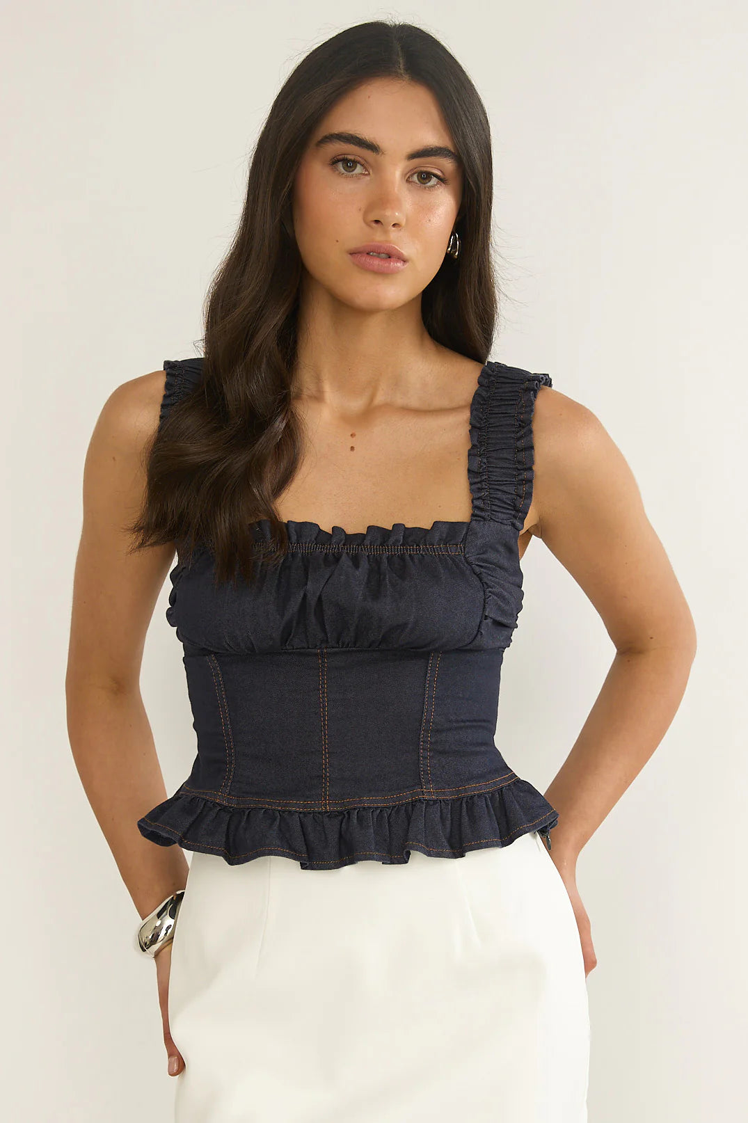 Pacer Smocked Top Indigo